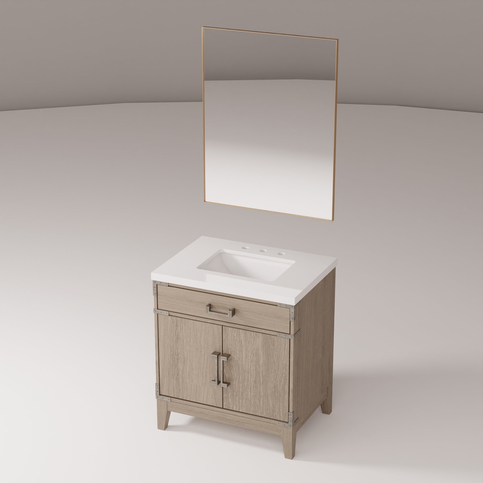 Grey Oak Single Bath Vanity 30 in. W x 22 in. D, Cultured Marble Countertop and 28 in. Mirror