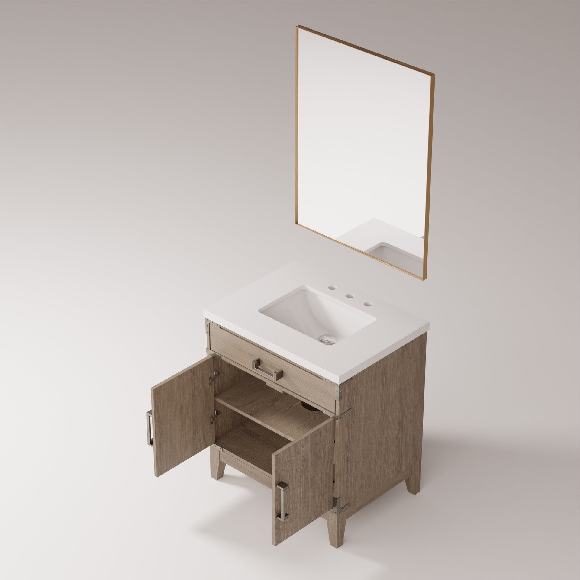 Grey Oak Single Bath Vanity 30 in. W x 22 in. D, Cultured Marble Countertop and 28 in. Mirror