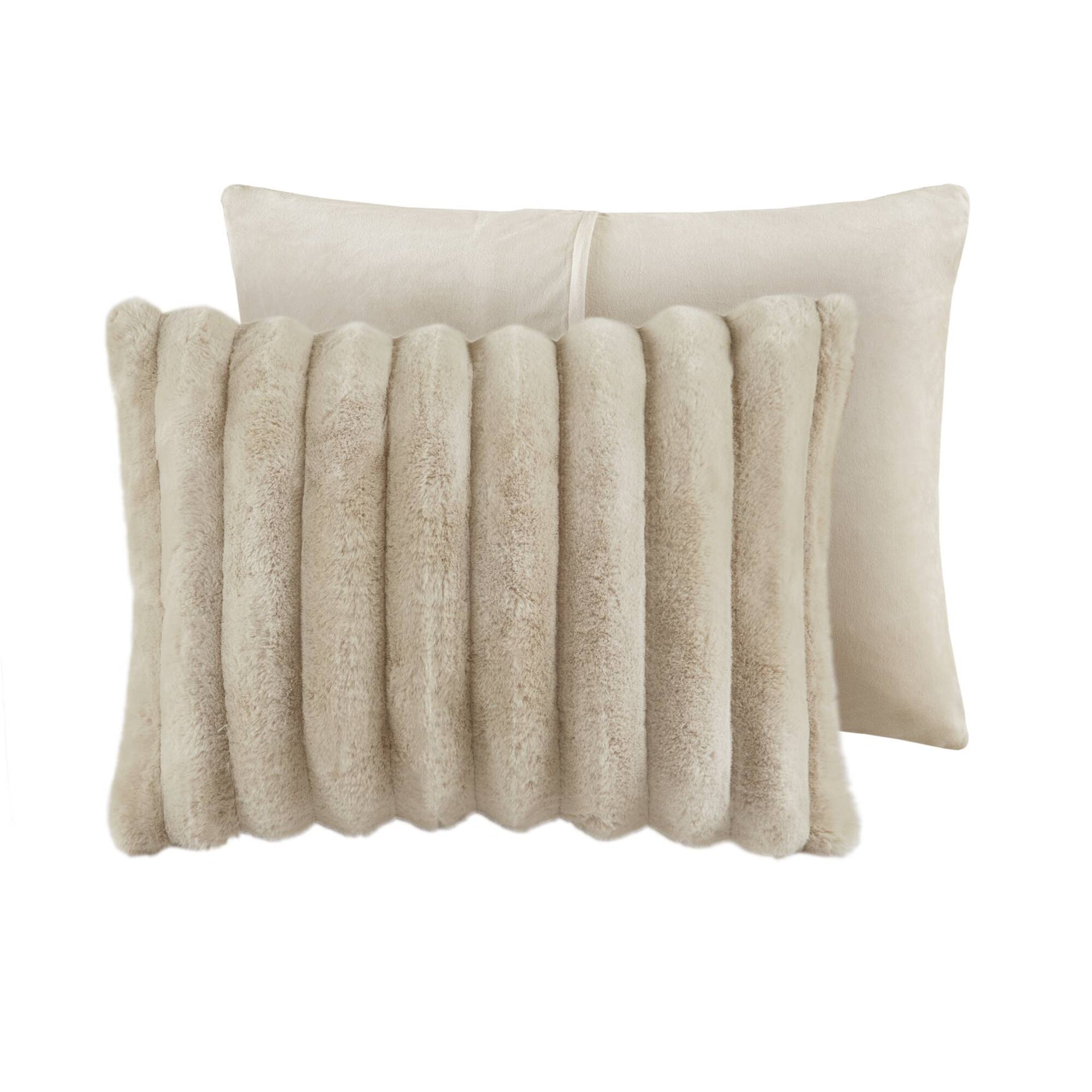 3 PCS King Ultrasoft Faux Fur Ribbed Comforter Set Taupe