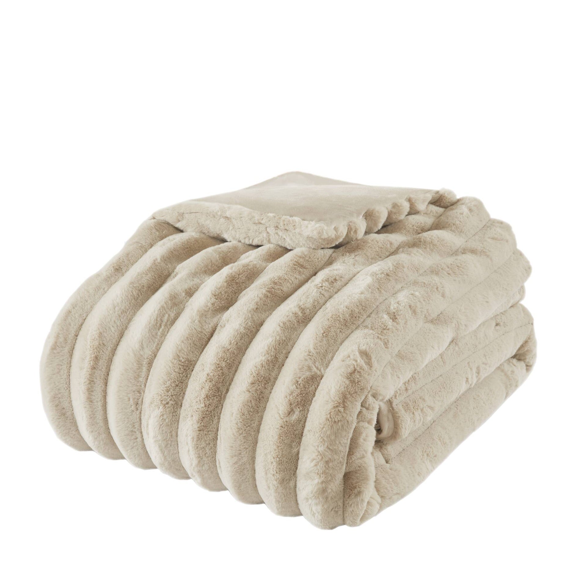 3 PCS King Ultrasoft Faux Fur Ribbed Comforter Set Taupe