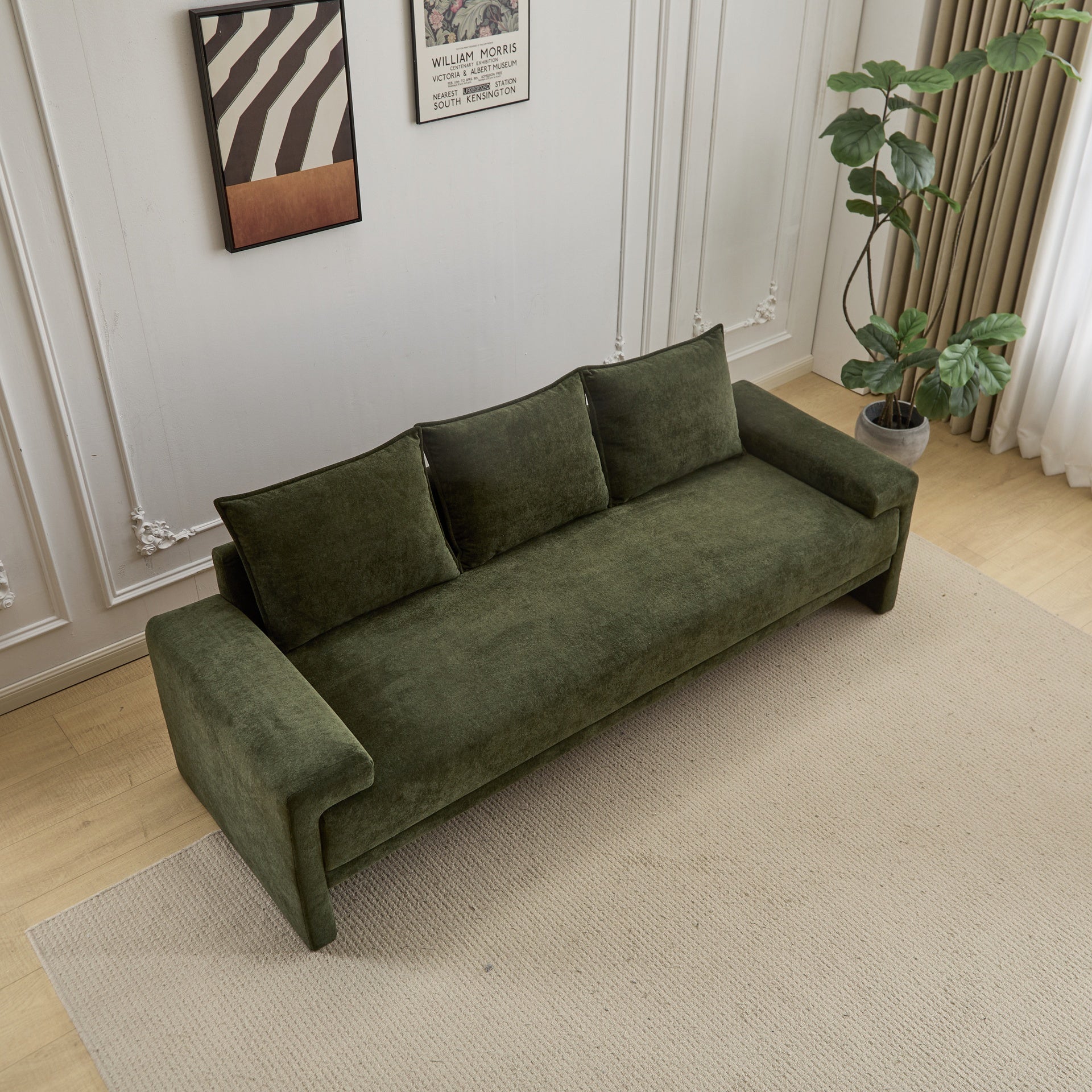 Algora 84.5 in. 3 Seater Modern Upholstered Velvet Sofa,Moss Green