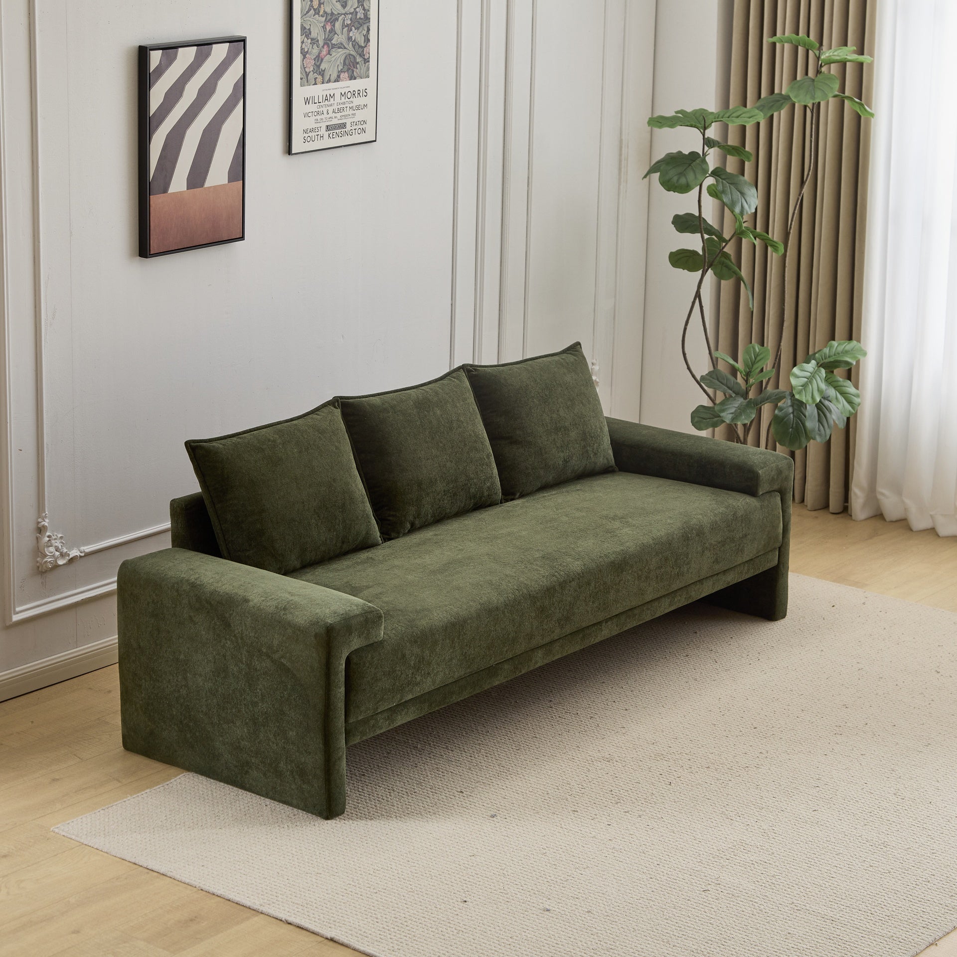 Algora 84.5 in. 3 Seater Modern Upholstered Velvet Sofa,Moss Green