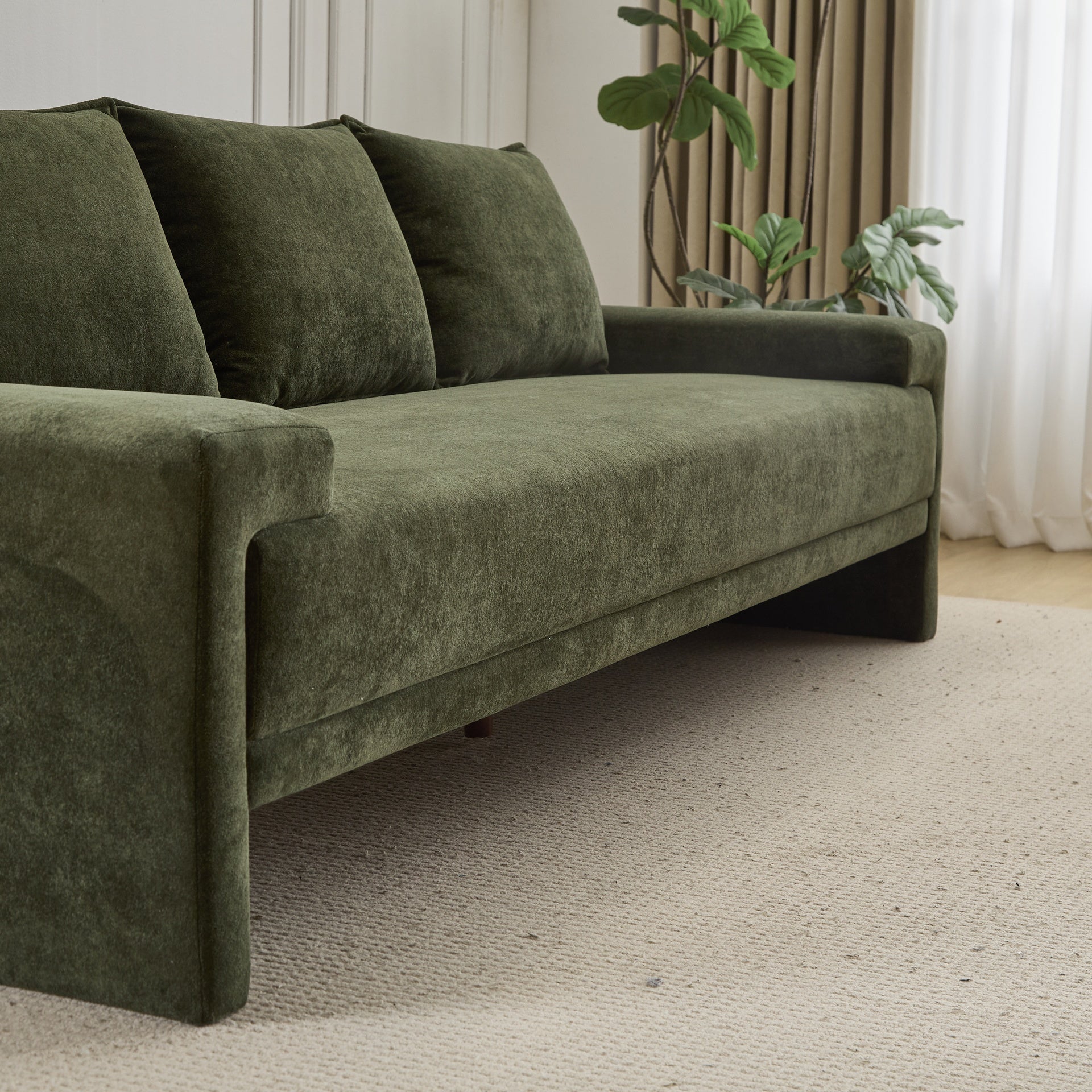 Algora 84.5 in. 3 Seater Modern Upholstered Velvet Sofa,Moss Green