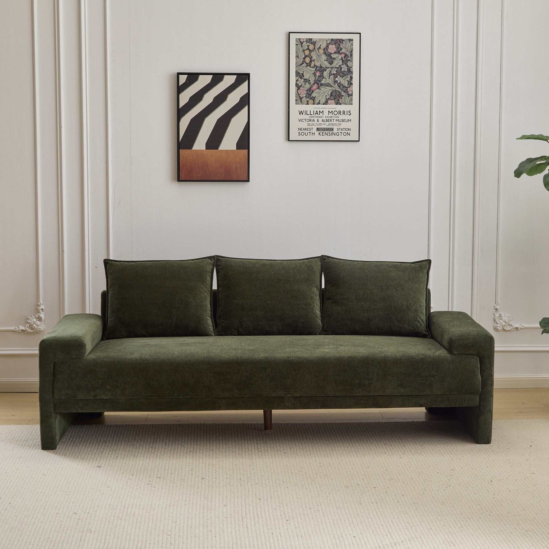 Algora 84.5 in. 3 Seater Modern Upholstered Velvet Sofa,Moss Green