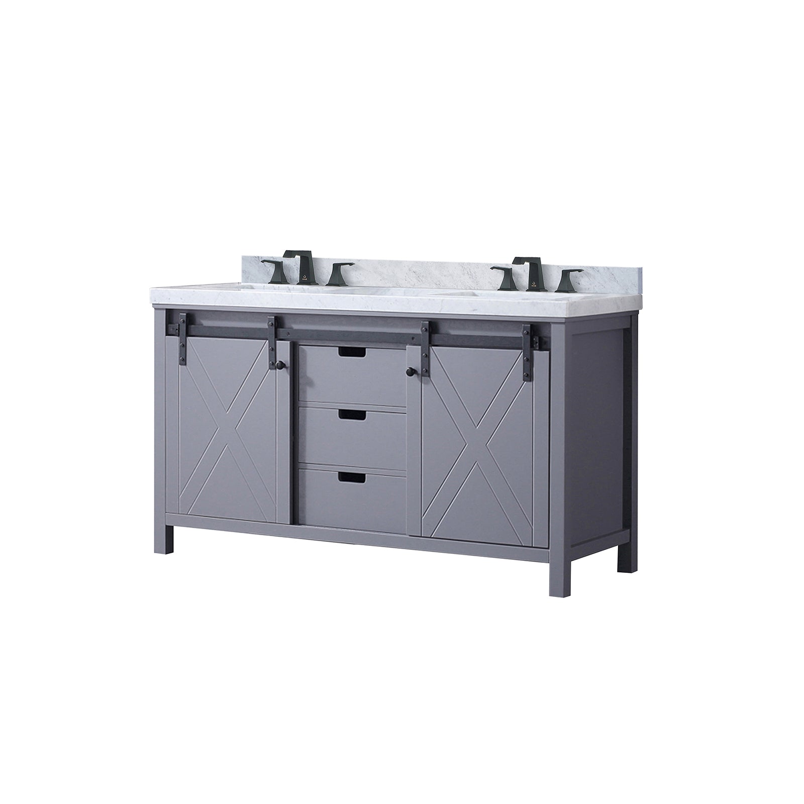 Dark Grey Double Bath Vanity 60 in. W x 22 in. D, Carrara Marble Countertop and Faucet Set