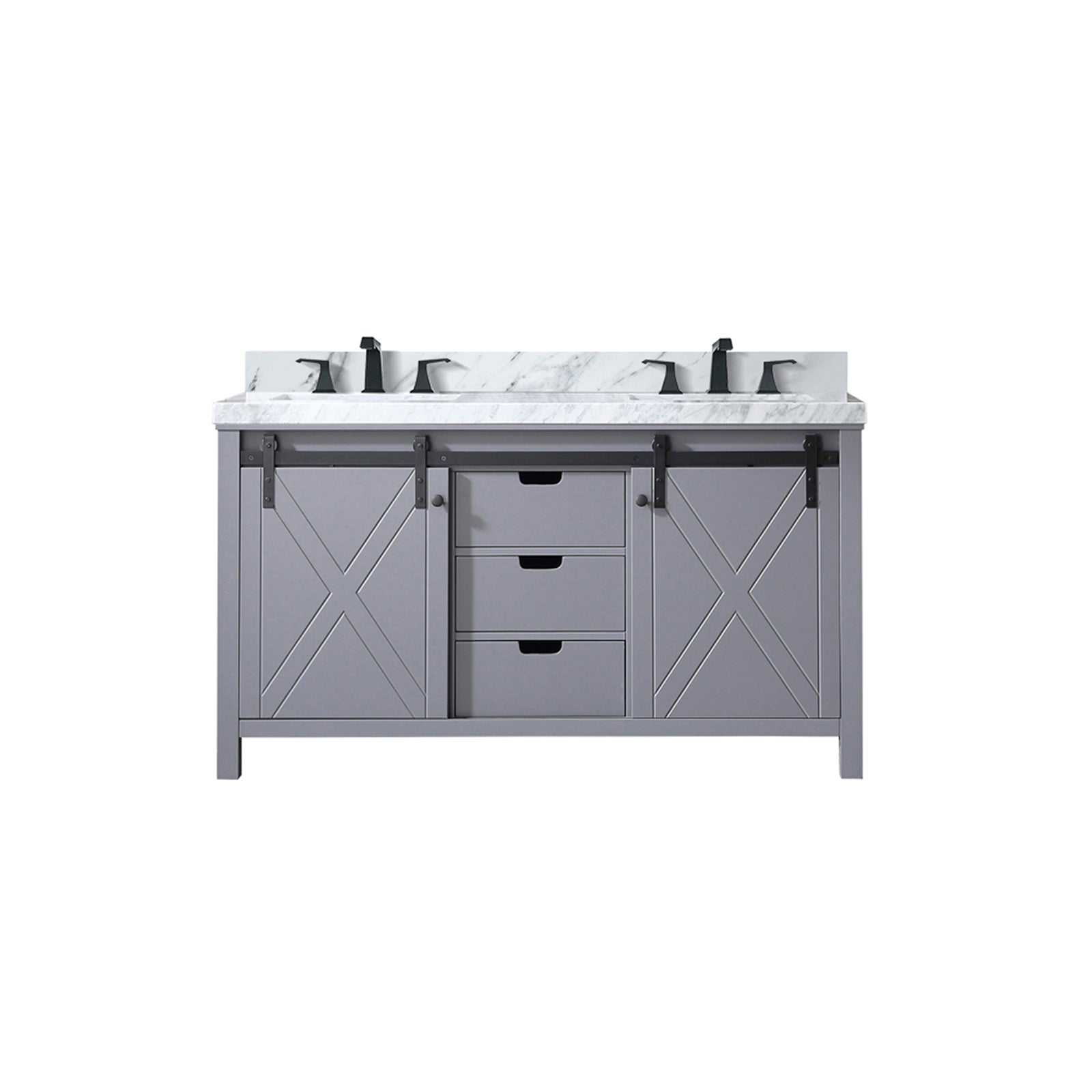 Dark Grey Double Bath Vanity 60 in. W x 22 in. D, Carrara Marble Countertop and Faucet Set