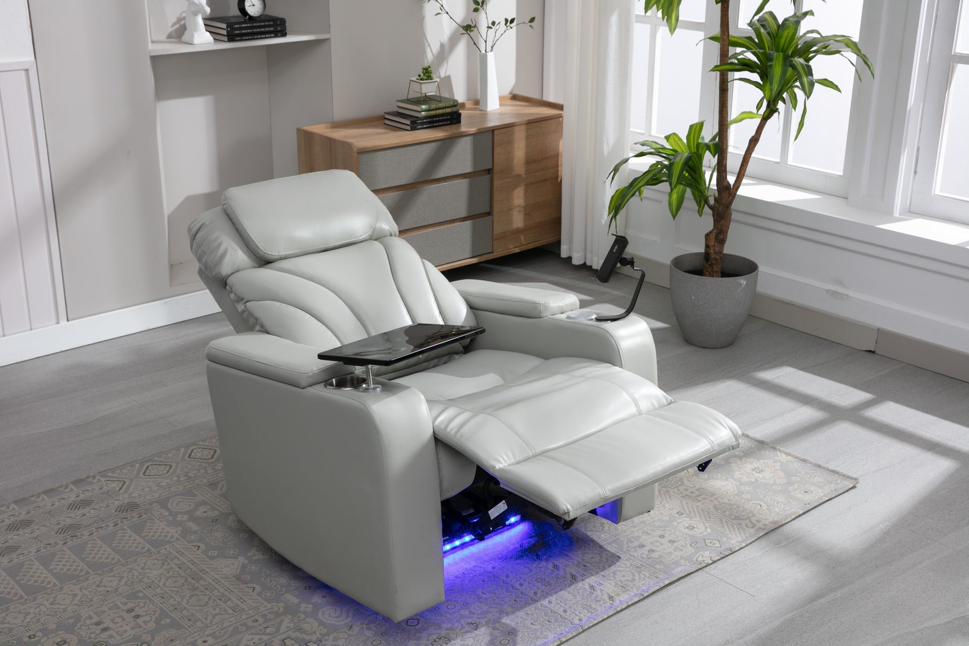 Power Motion Recliner Electric Power Recliner with USB Charging Port, Hidden Arm Storage, Convenient Cup Holder and Bluetooth Speaker, Light Grey(Old Sku:SG000800AAE)