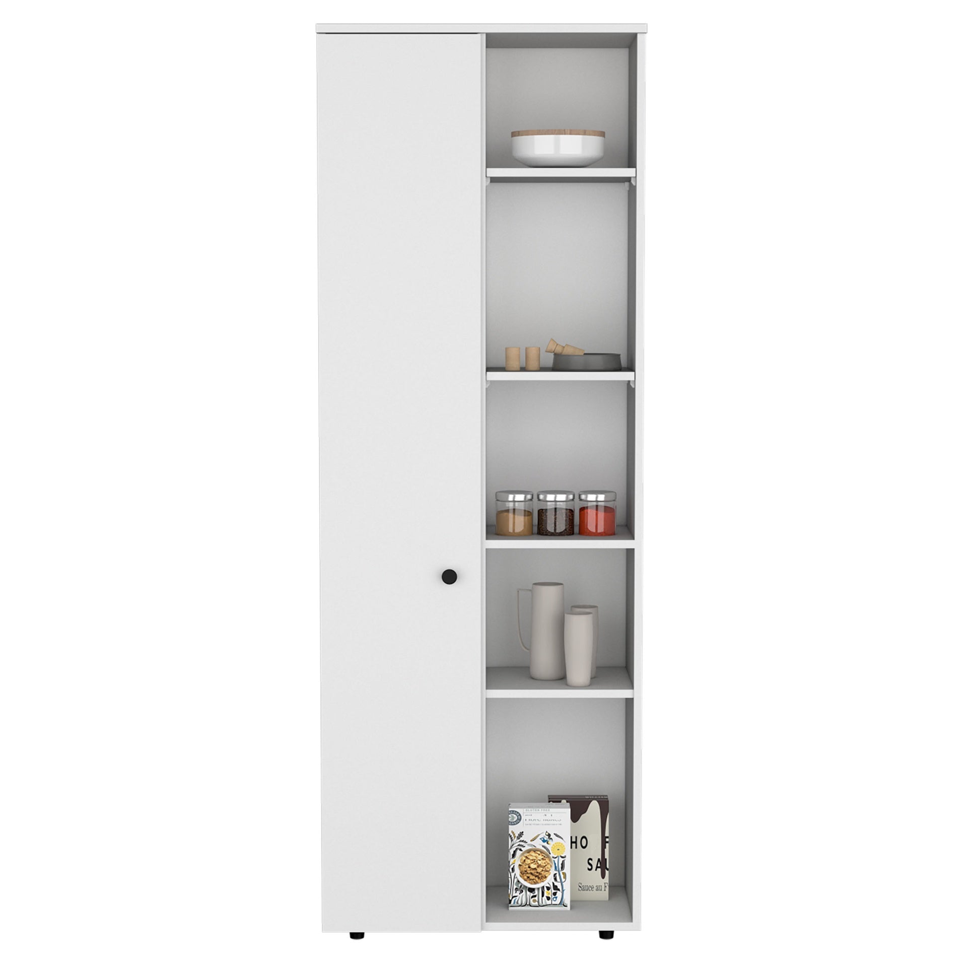 DEPOT E-SHOP Cary 67" H Kitchen Storage Cabinet With One Door, Five Interior Shelves and Five Exterior Shelves,White