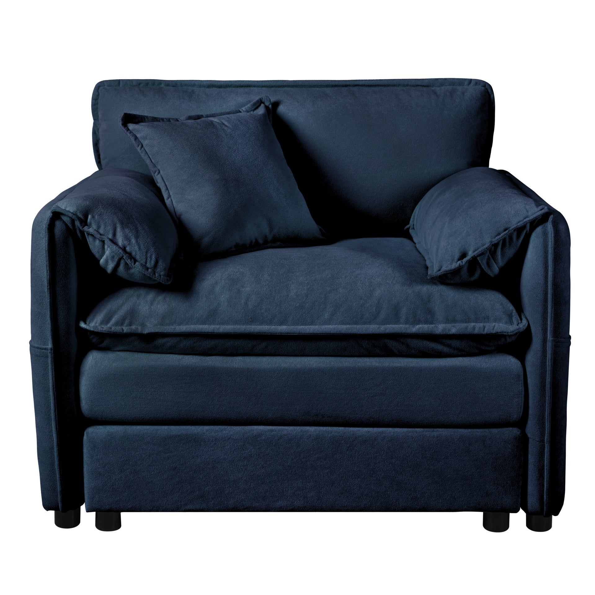 Oversized 41.73" Chenille Armchair with 1 Toss Pillow, Modern Modular Reading Chair for Living Room or Bedroom, Deep-Seat DIY Sectional Sofa,Chenille,Blue