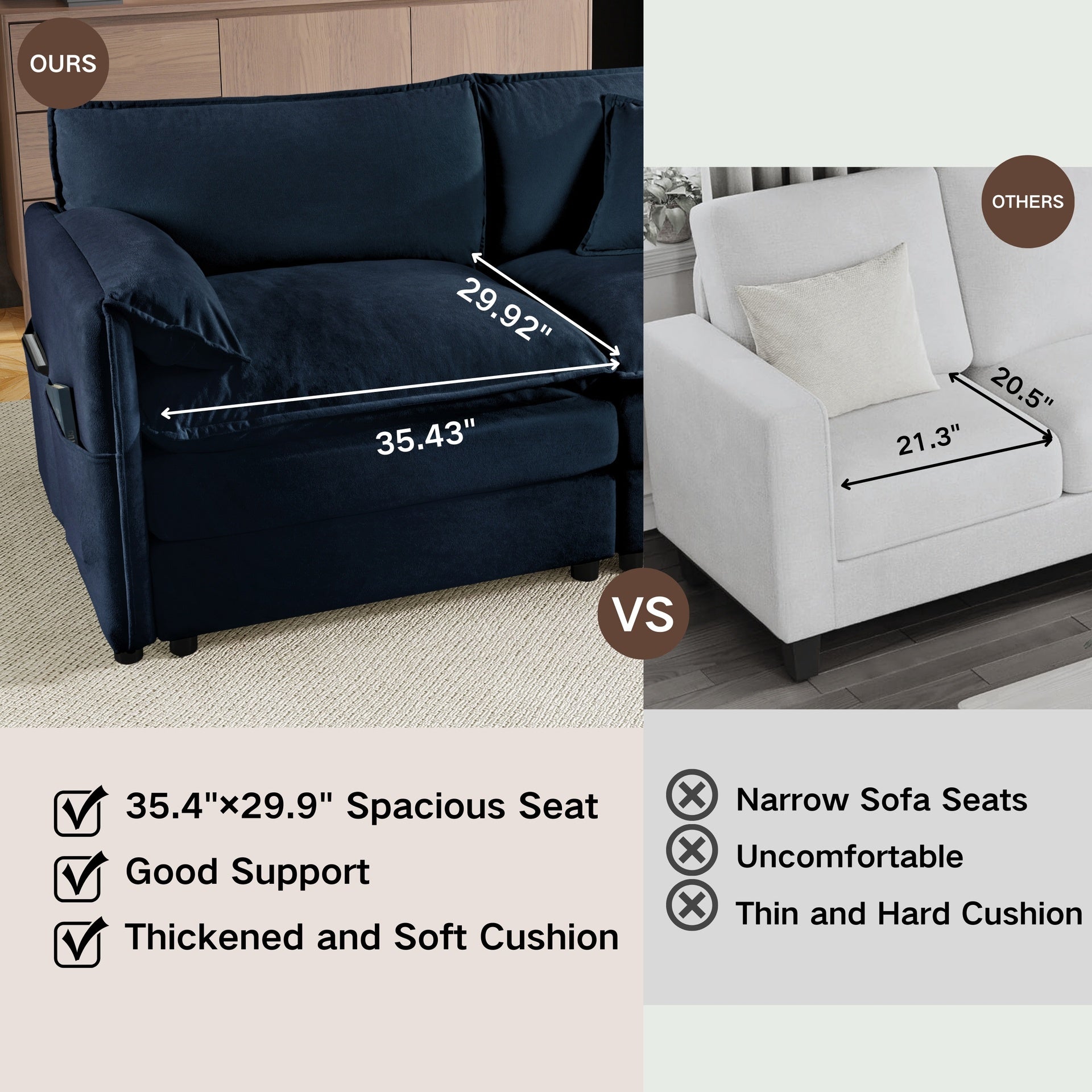 Oversized 41.73" Chenille Armchair with 1 Toss Pillow, Modern Modular Reading Chair for Living Room or Bedroom, Deep-Seat DIY Sectional Sofa,Chenille,Blue
