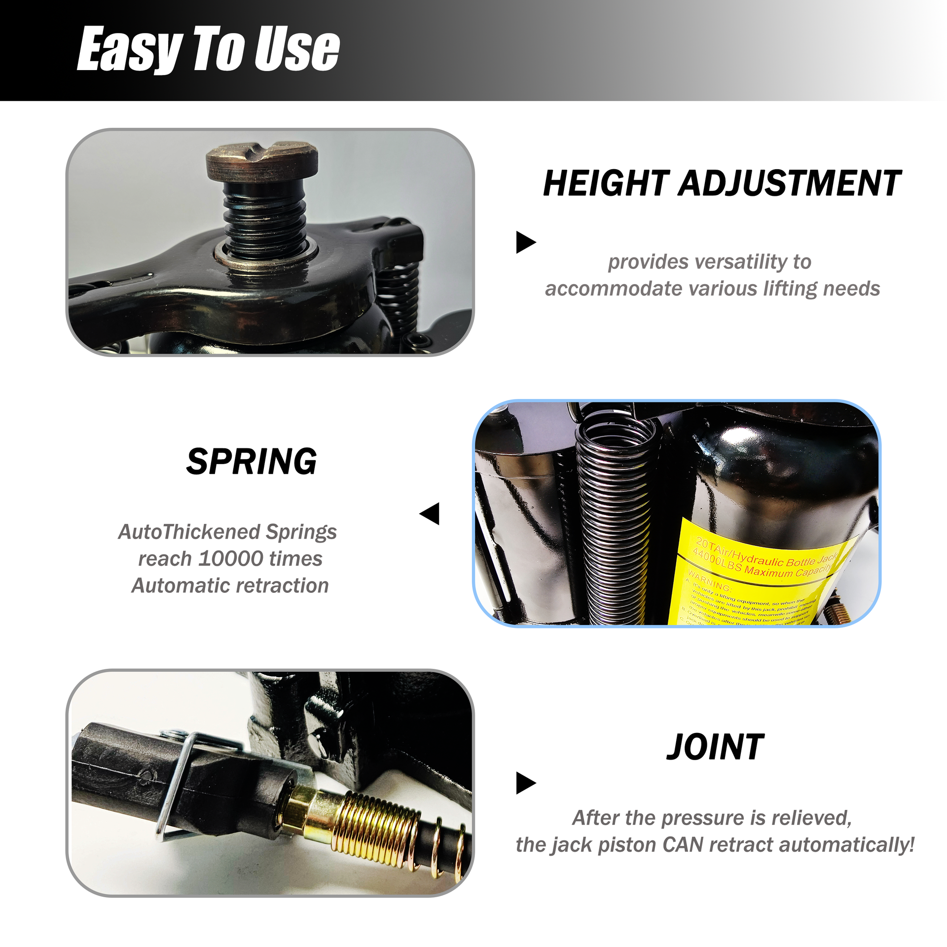 Air Hydraulic Bottle Jack, 20 Ton/40000 LBS Bottle Jack, 10.23-20.07 inch Lifting Range, Manual Handle and Air Pump, for Car, Pickup, Truck, RV, Auto Repair, Industrial Engineering