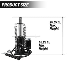 Air Hydraulic Bottle Jack, 20 Ton/40000 LBS Bottle Jack, 10.23-20.07 inch Lifting Range, Manual Handle and Air Pump, for Car, Pickup, Truck, RV, Auto Repair, Industrial Engineering