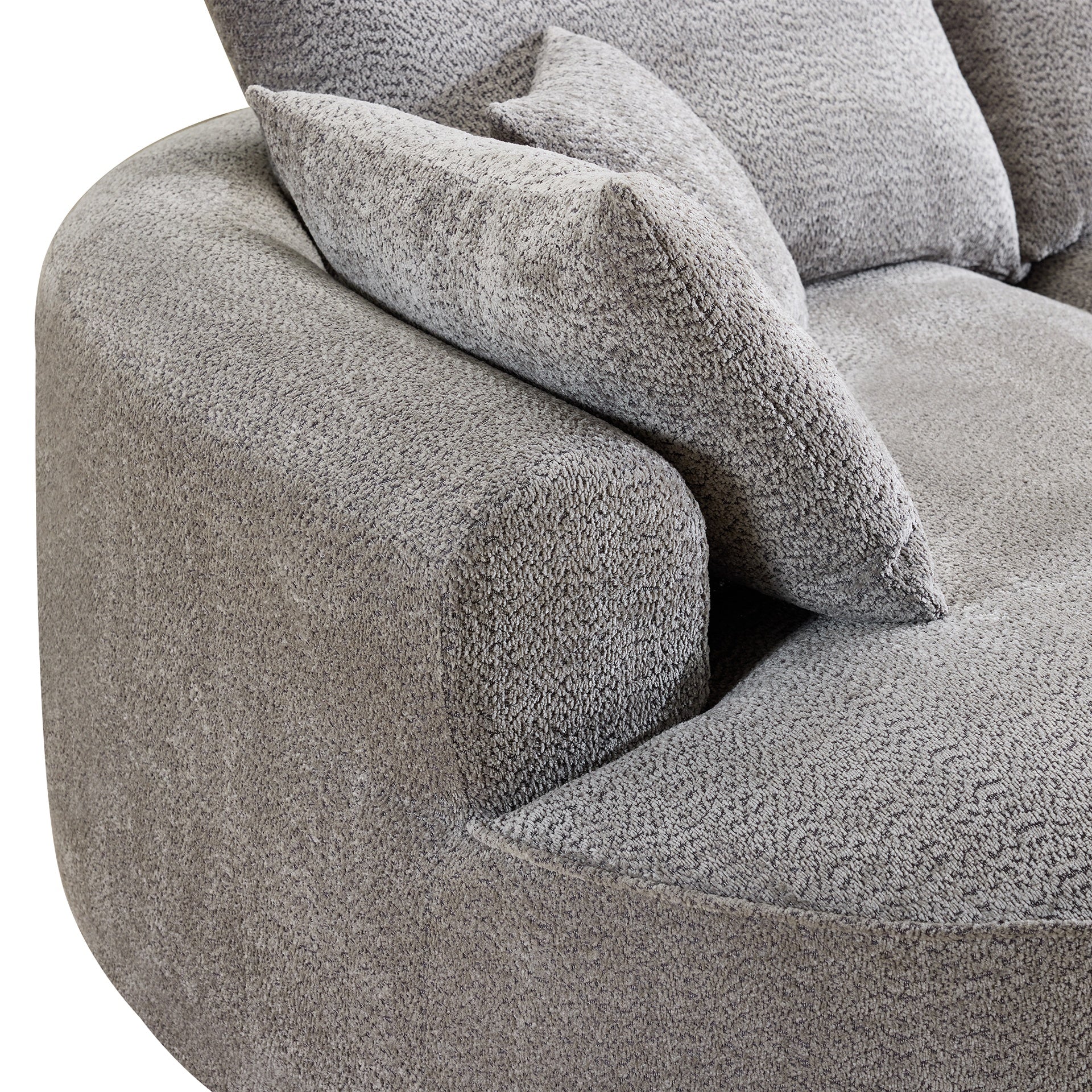 124.5-inch modern compressed boneless sofa, made of grey chenille fabric, comes with 3 back pillows and 4 throw pillows. The high-resilience sponge provides a comfortable  experience.No assembly