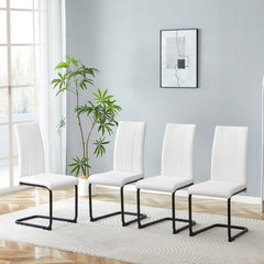 2-Pack White PU Upholstered Dining Chairs - Modern Kitchen Side Chairs with Sturdy Black Powder-Coated Metal Tube Legs, Comfortable High-Back Seating for Dining Room, Kitchen & Living Room