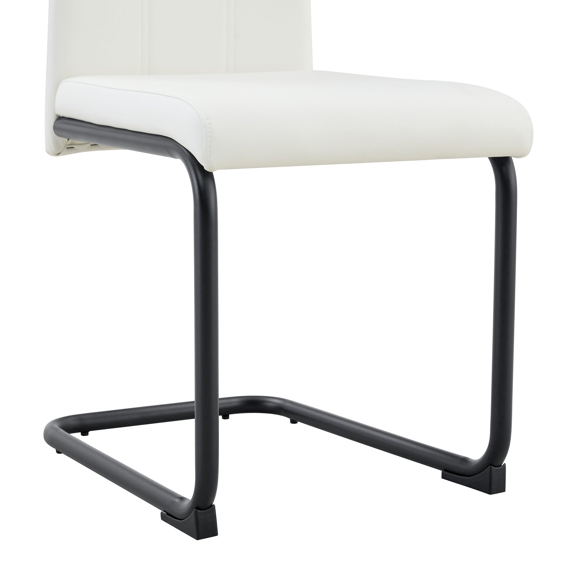2-Pack White PU Upholstered Dining Chairs - Modern Kitchen Side Chairs with Sturdy Black Powder-Coated Metal Tube Legs, Comfortable High-Back Seating for Dining Room, Kitchen & Living Room