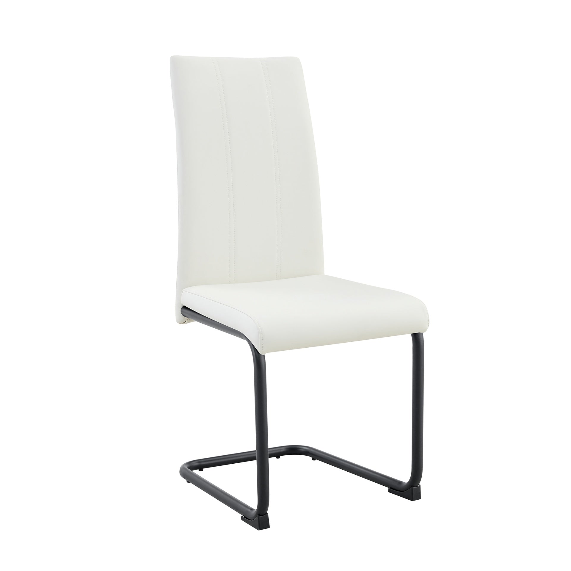 2-Pack White PU Upholstered Dining Chairs - Modern Kitchen Side Chairs with Sturdy Black Powder-Coated Metal Tube Legs, Comfortable High-Back Seating for Dining Room, Kitchen & Living Room