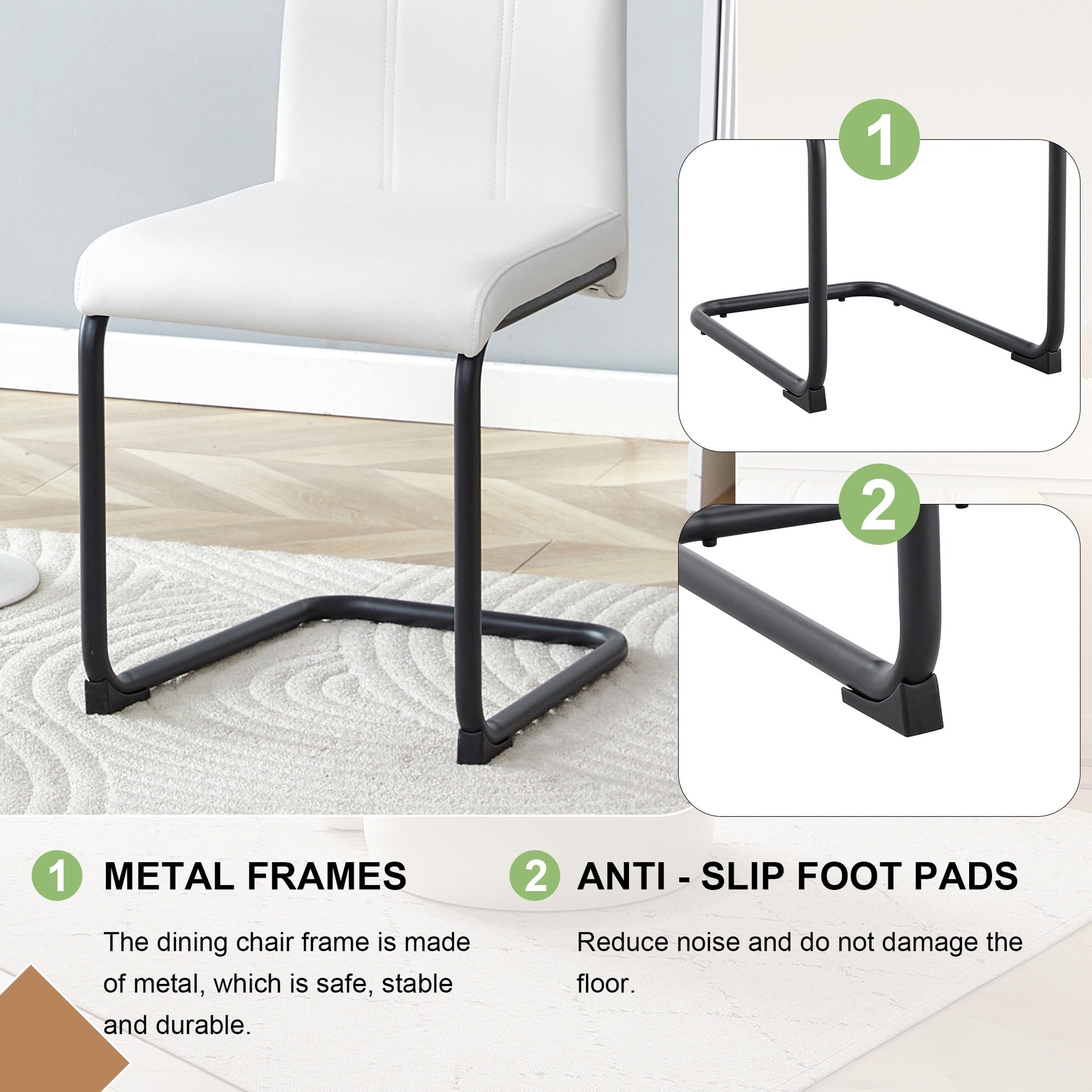 2-Pack White PU Upholstered Dining Chairs - Modern Kitchen Side Chairs with Sturdy Black Powder-Coated Metal Tube Legs, Comfortable High-Back Seating for Dining Room, Kitchen & Living Room