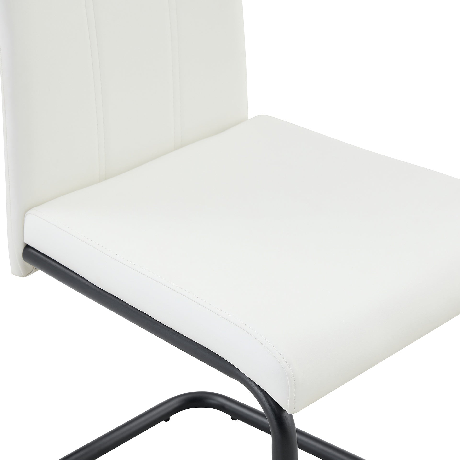 2-Pack White PU Upholstered Dining Chairs - Modern Kitchen Side Chairs with Sturdy Black Powder-Coated Metal Tube Legs, Comfortable High-Back Seating for Dining Room, Kitchen & Living Room