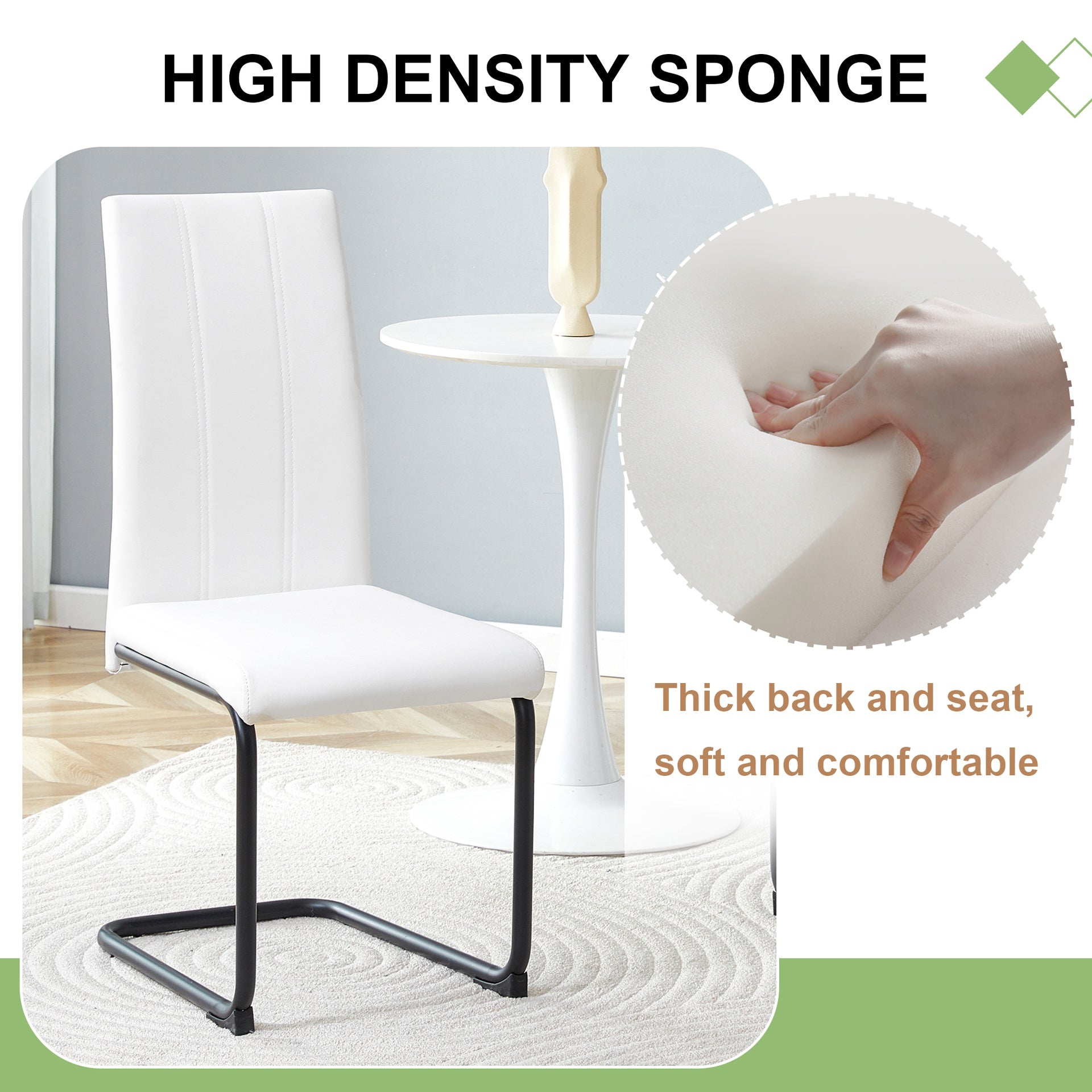 2-Pack White PU Upholstered Dining Chairs - Modern Kitchen Side Chairs with Sturdy Black Powder-Coated Metal Tube Legs, Comfortable High-Back Seating for Dining Room, Kitchen & Living Room