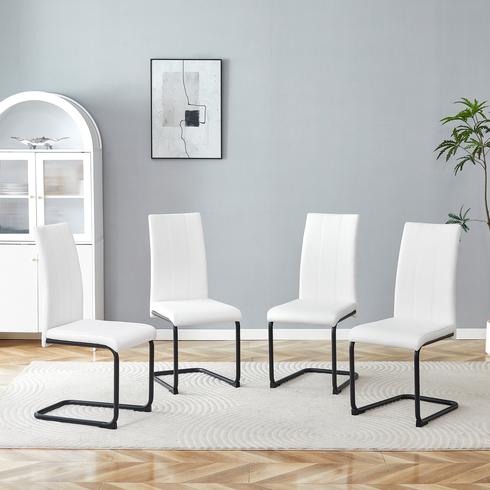2-Pack White PU Upholstered Dining Chairs - Modern Kitchen Side Chairs with Sturdy Black Powder-Coated Metal Tube Legs, Comfortable High-Back Seating for Dining Room, Kitchen & Living Room