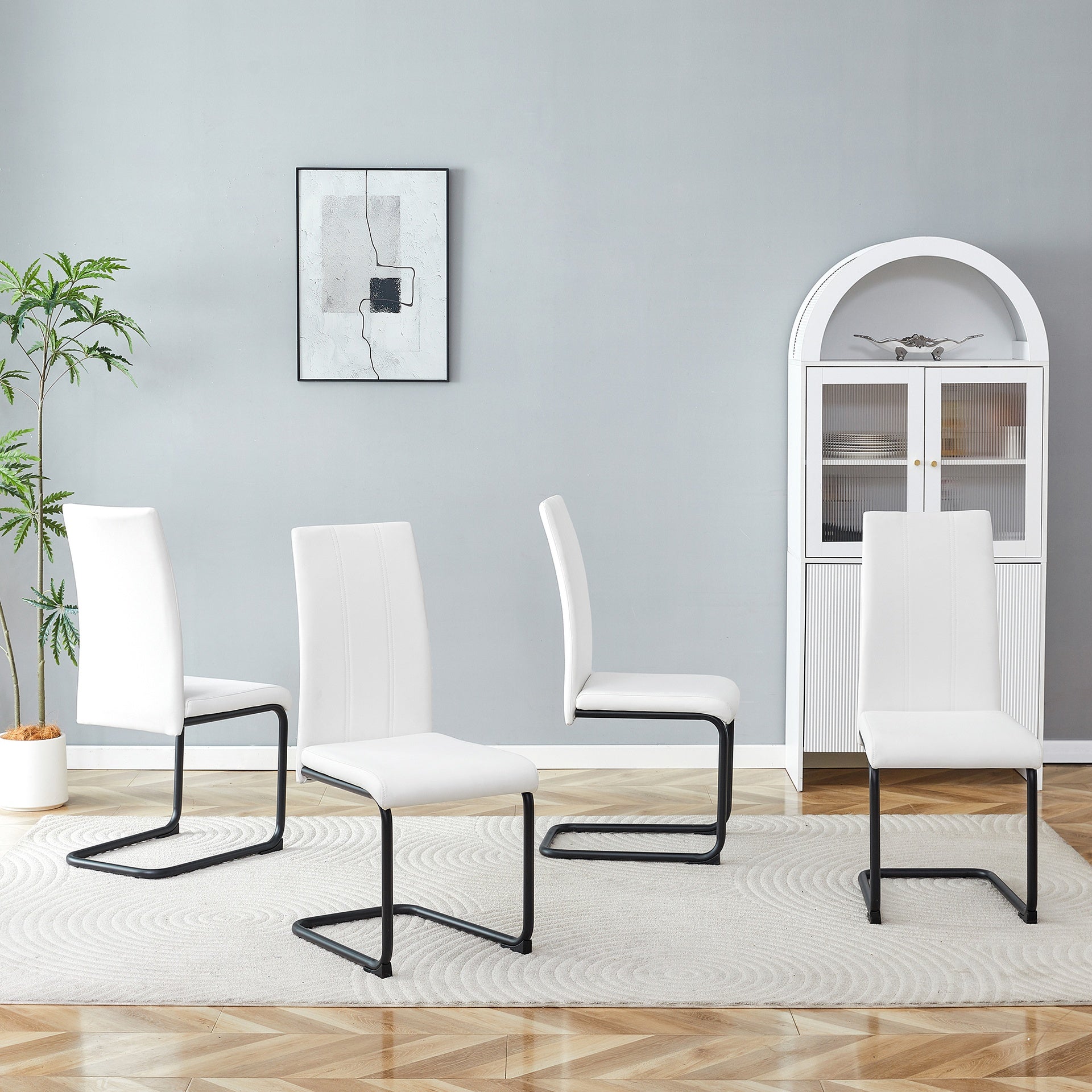 2-Pack White PU Upholstered Dining Chairs - Modern Kitchen Side Chairs with Sturdy Black Powder-Coated Metal Tube Legs, Comfortable High-Back Seating for Dining Room, Kitchen & Living Room