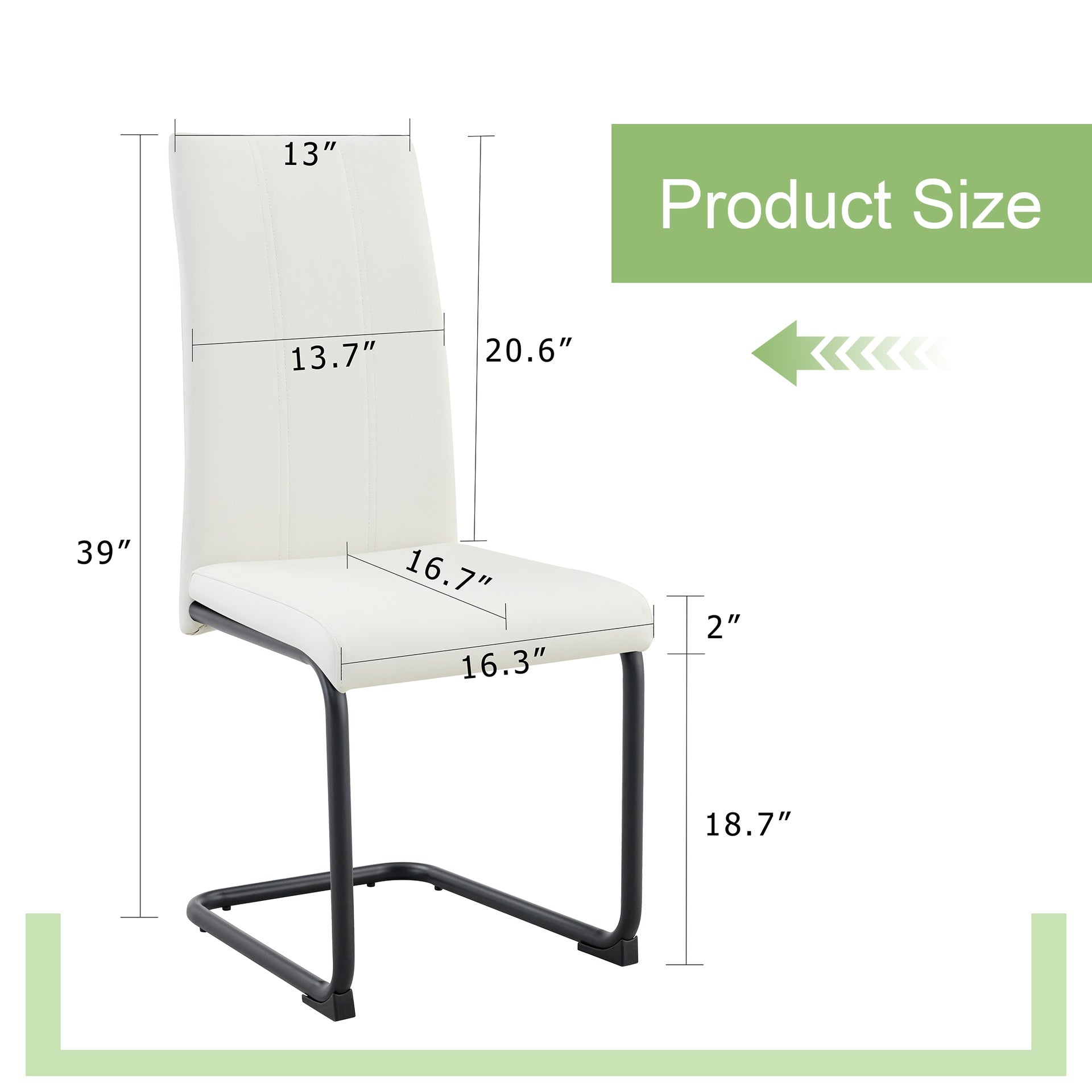 2-Pack White PU Upholstered Dining Chairs - Modern Kitchen Side Chairs with Sturdy Black Powder-Coated Metal Tube Legs, Comfortable High-Back Seating for Dining Room, Kitchen & Living Room