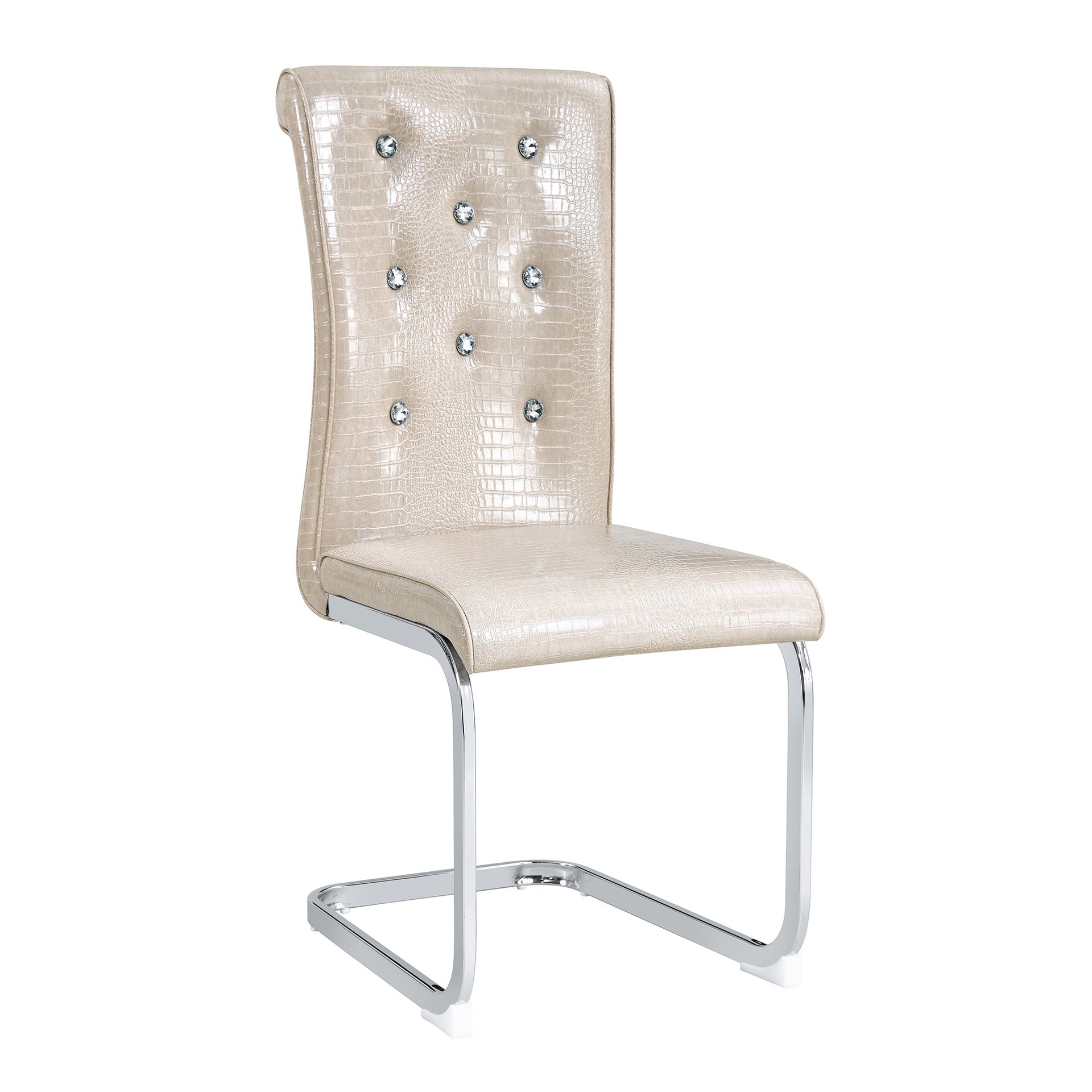 Set of 4,Retro alligator skin Upholstered dining chairs,with Crystal buckle design and Faux Leather design,a touch of elegance and mystery to the dining area,Electroplated metal bow leg