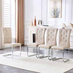 Set of 4,Retro alligator skin Upholstered dining chairs,with Crystal buckle design and Faux Leather design,a touch of elegance and mystery to the dining area,Electroplated metal bow leg