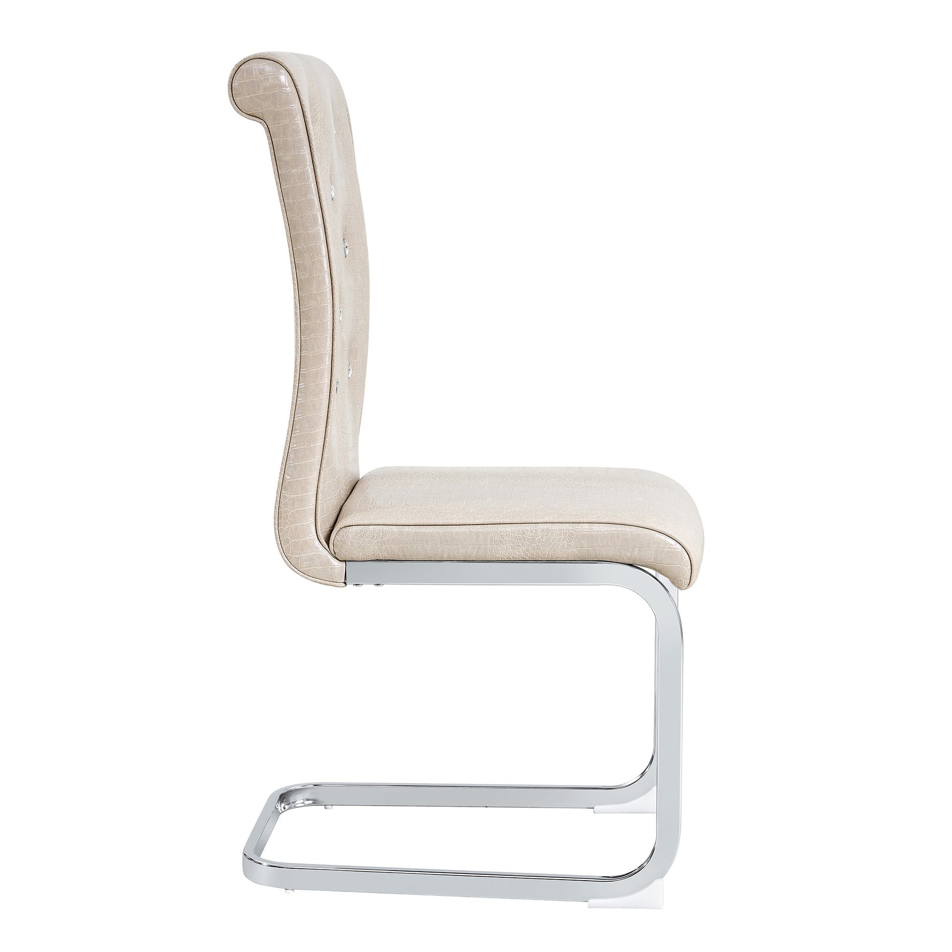 Set of 4,Retro alligator skin Upholstered dining chairs,with Crystal buckle design and Faux Leather design,a touch of elegance and mystery to the dining area,Electroplated metal bow leg