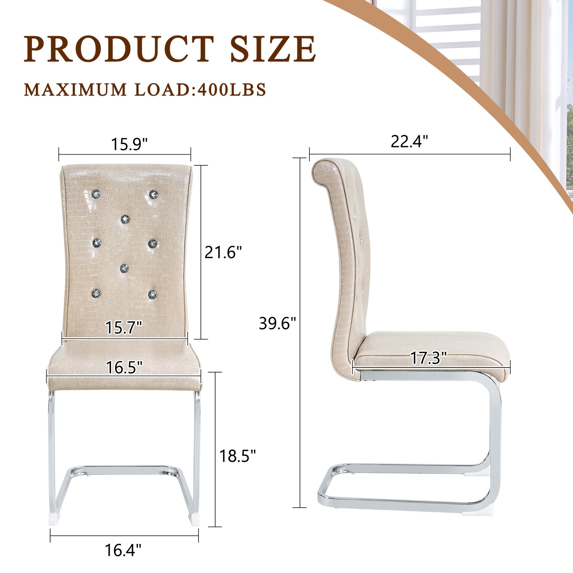 Set of 4,Retro alligator skin Upholstered dining chairs,with Crystal buckle design and Faux Leather design,a touch of elegance and mystery to the dining area,Electroplated metal bow leg