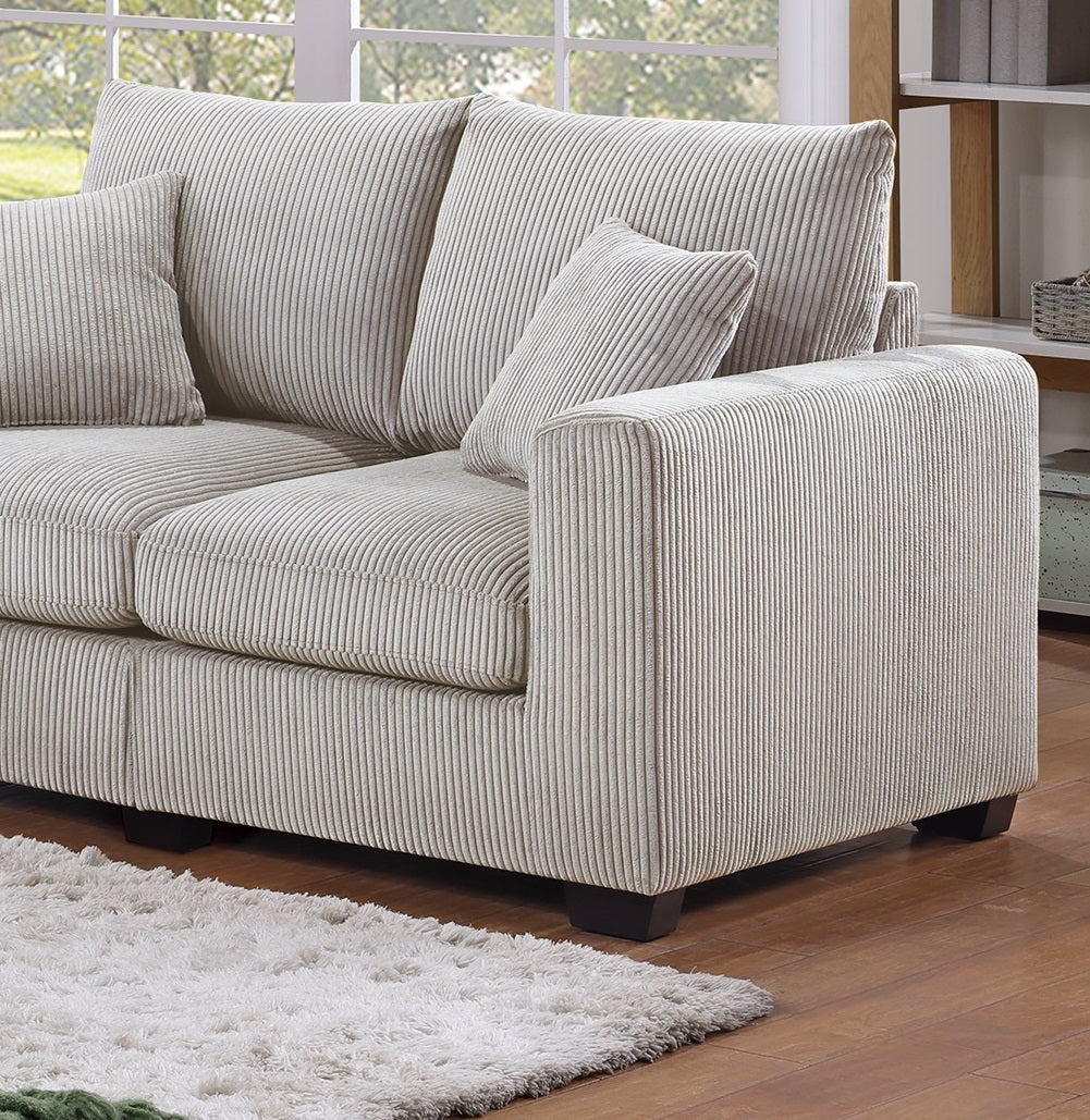 Classic Living Room 2pc Sofa Set Ivory Corduroy Sofa And Loveseat w Pillows Square Arms Plush Couch