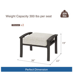 Set of 2 All-Weather 26” Width Metal Ottomans, Black Frame with Gray Cushions