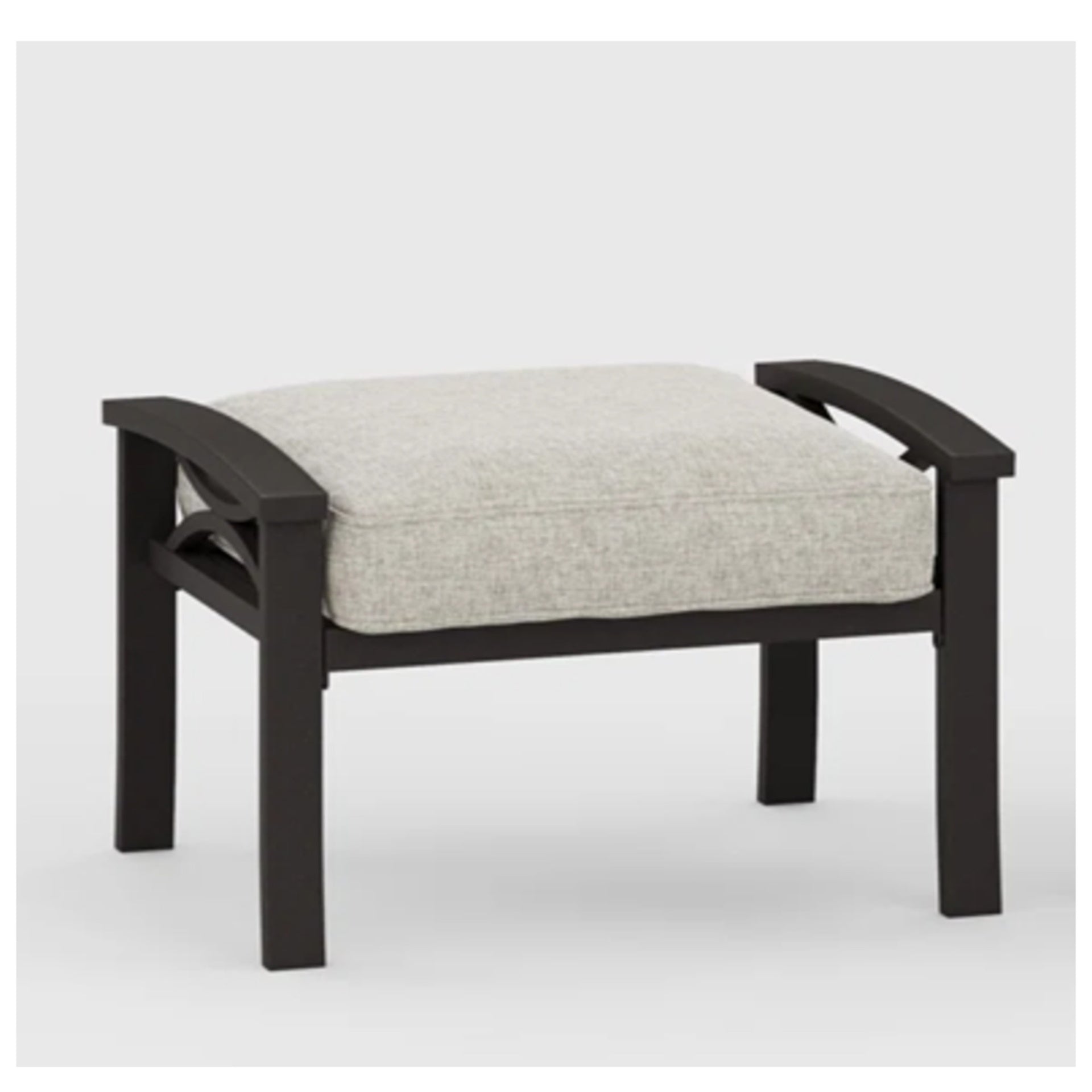 Set of 2 All-Weather 26” Width Metal Ottomans, Black Frame with Gray Cushions