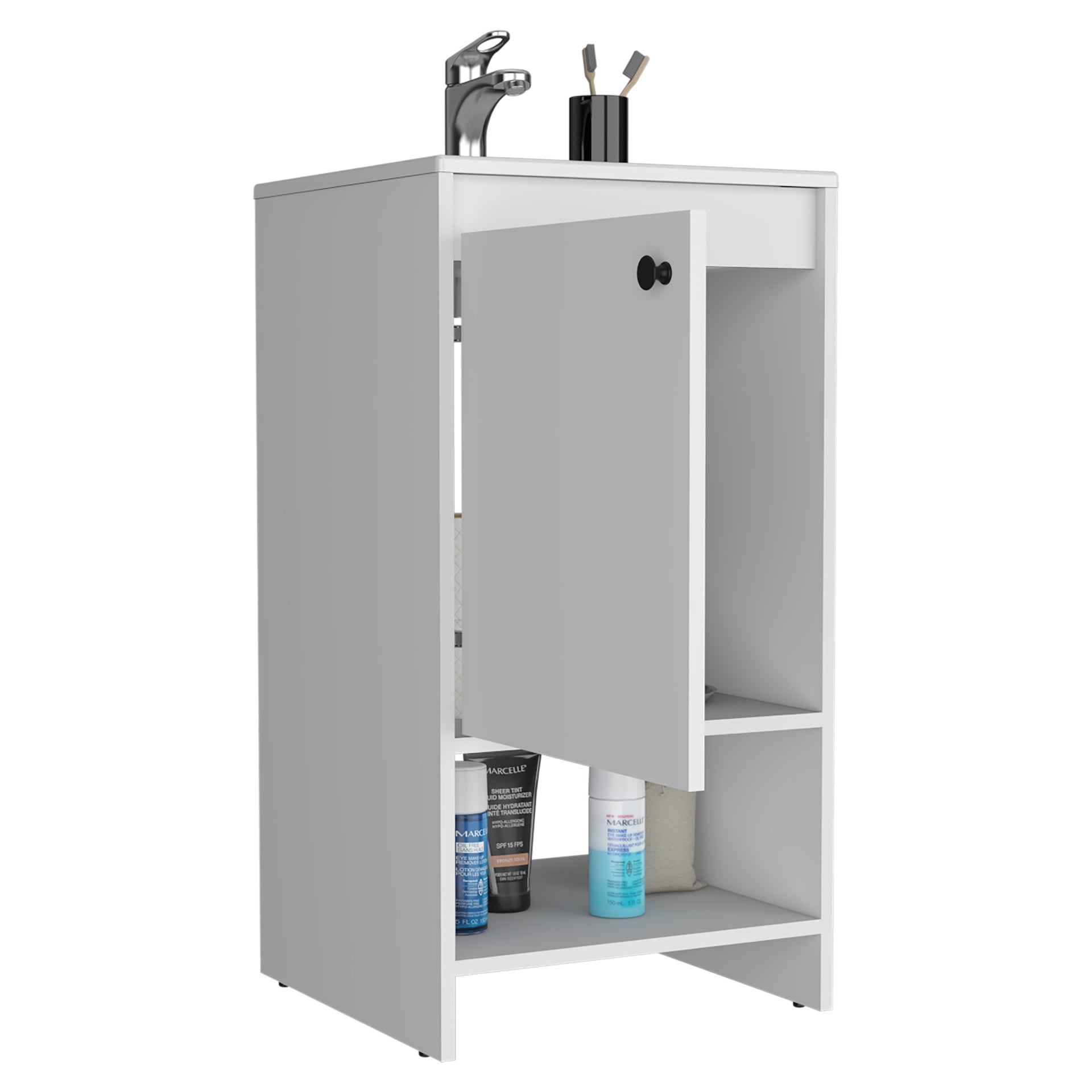 Jane Bathroom Vanity, Single Door Cabinet, Two Shelves -White