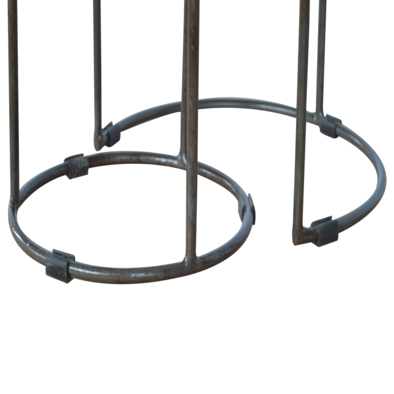Solid Wood Round Stool with Iron Base, Set of 2, Light Brown