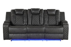 BENZ LED & Power Reclining Sofa Made With Faux Leather in Black  same as 659436482487 (CA inventory)
