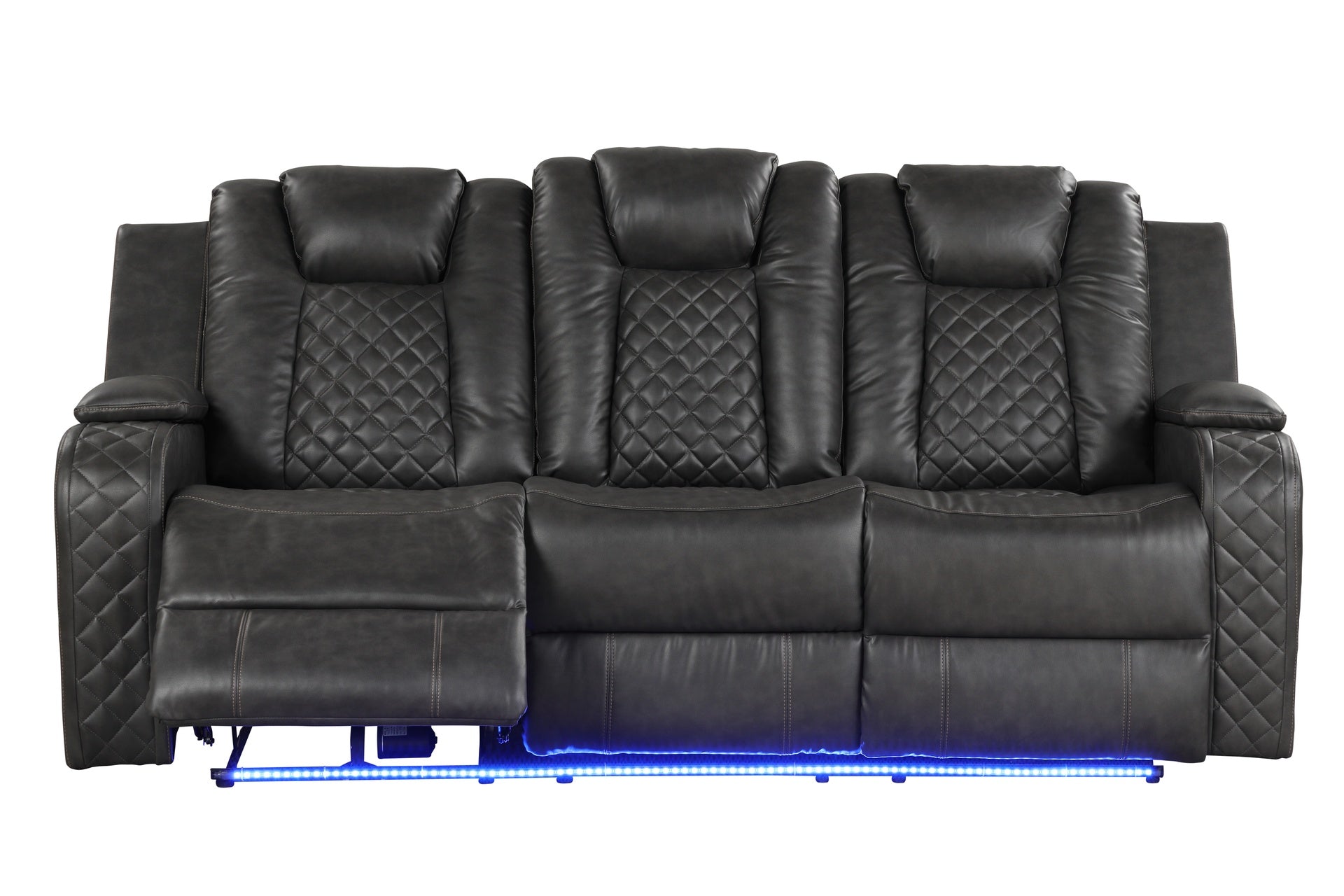 BENZ LED & Power Reclining Sofa Made With Faux Leather in Black  same as 659436482487 (CA inventory)