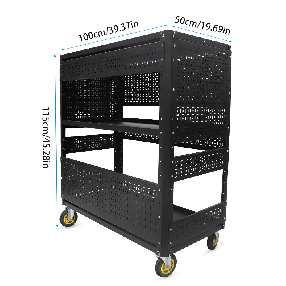 3-Tier  DIY Detachable Utility Cart Storage Tool Cart With Steel Pegboard, Foldable Rolling Tool Cart with Wheels For Garage Organizer and Tool Storage