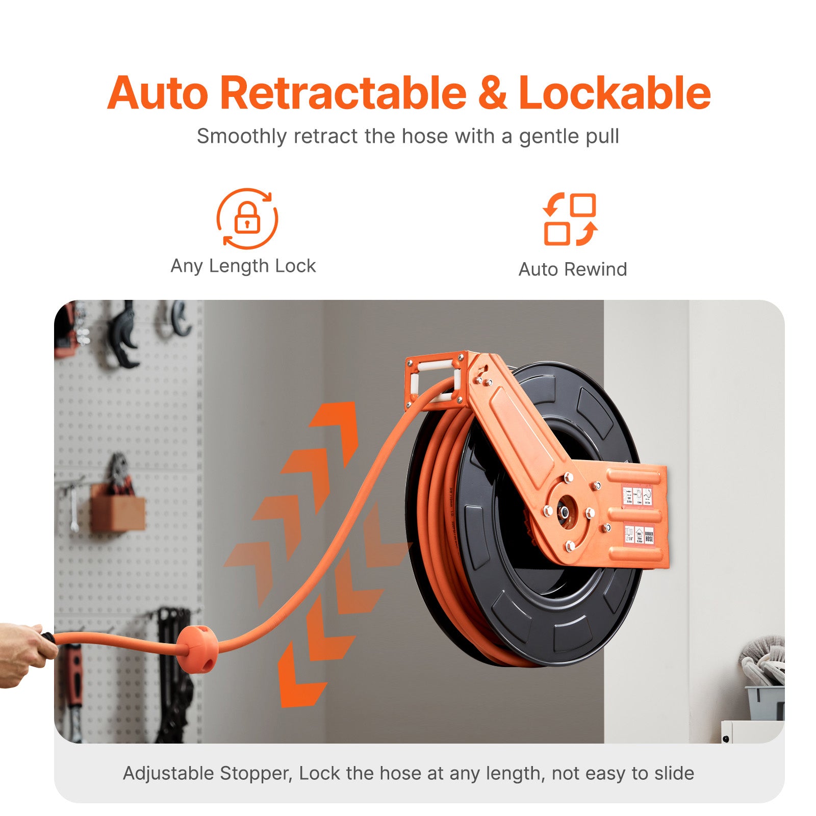 Retractable Air Hose Reel 3/8 IN x 100 FT Rubber Air Hose Reel Max 300 PSI