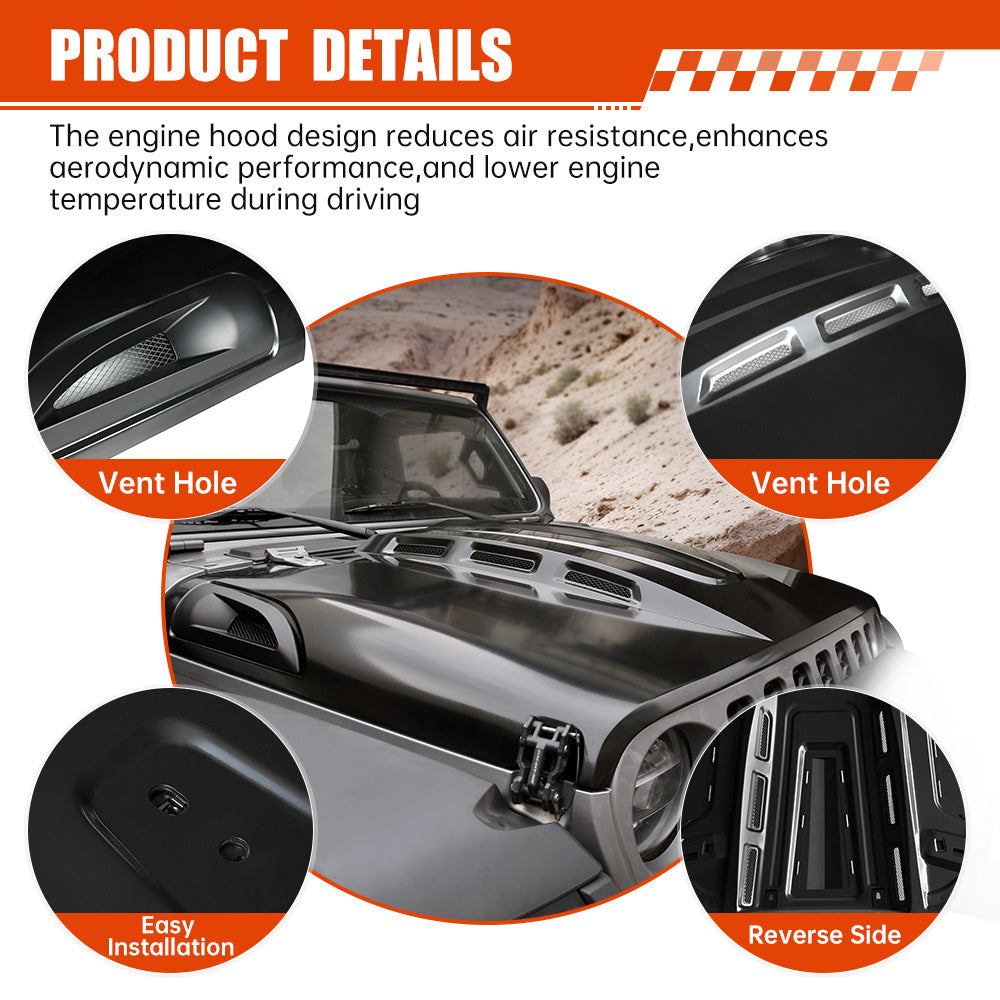 The Avenger Style Hood Compatible with 2018+Jeep Wrangler JL JLU&2020-2023 Gladiator JT(Not for Mojave&392 Model)
