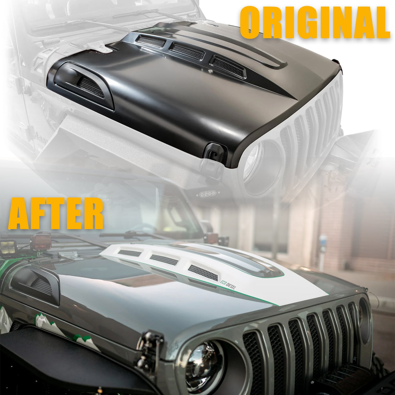 The Avenger Style Hood Compatible with 2018+Jeep Wrangler JL JLU&2020-2023 Gladiator JT(Not for Mojave&392 Model)
