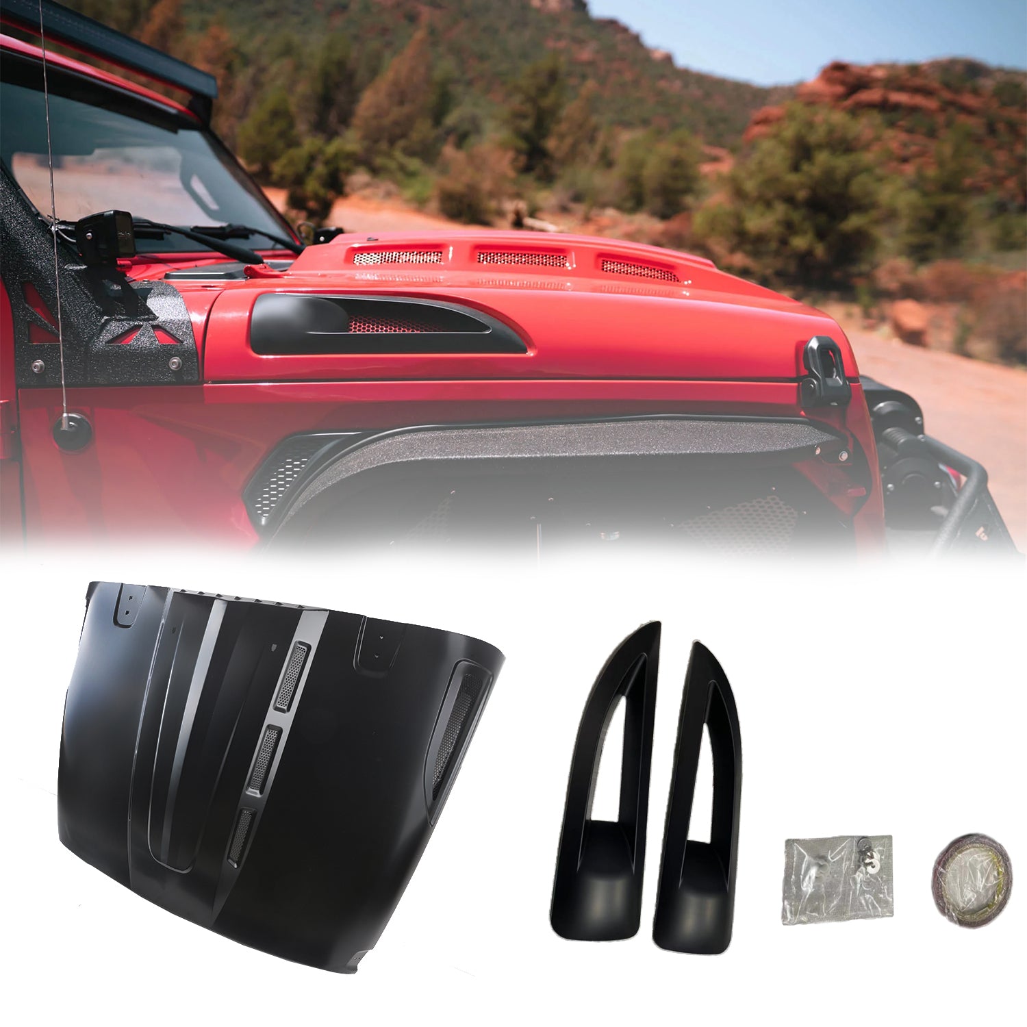 The Avenger Style Hood Compatible with 2018+Jeep Wrangler JL JLU&2020-2023 Gladiator JT(Not for Mojave&392 Model)