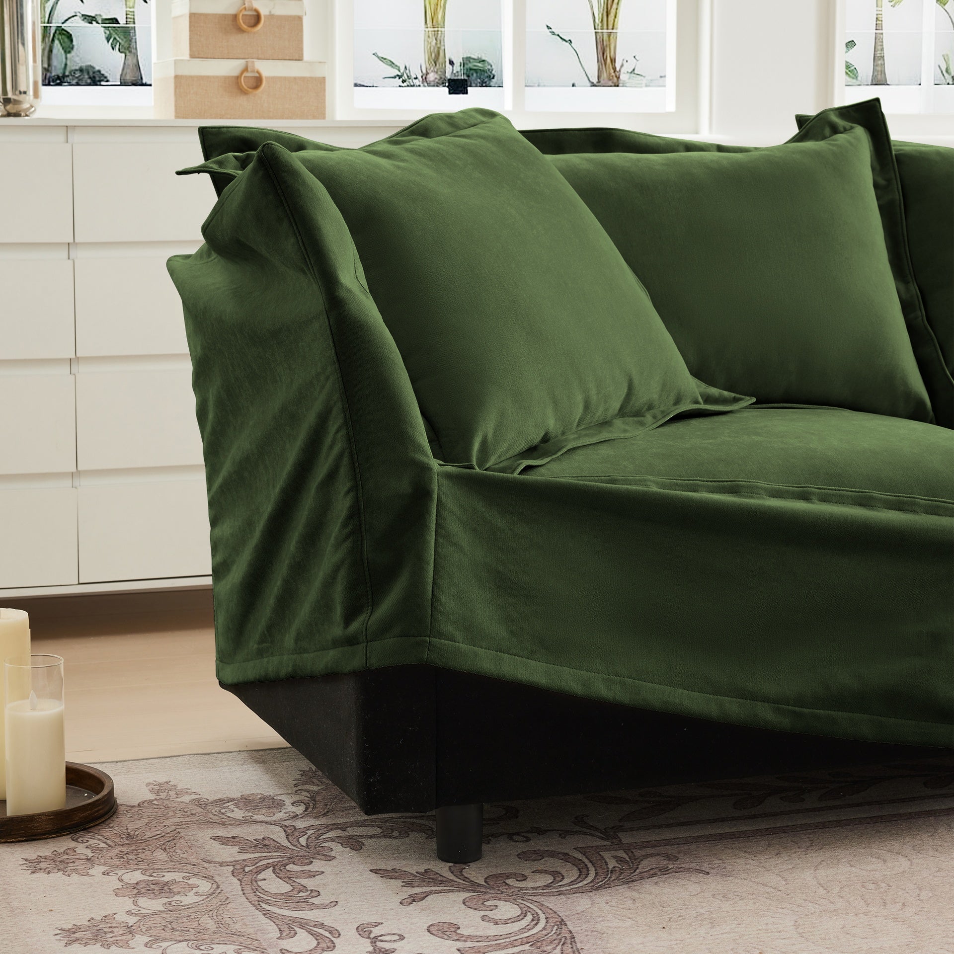Set of 2 Slipcovered Armchairs,Deep Seat Accent Chair Set for Living Room, Reading Room, Bedroom and Working Spaces,Armchair Sets with Large Soft Pillows,Chenille Fabric,Green