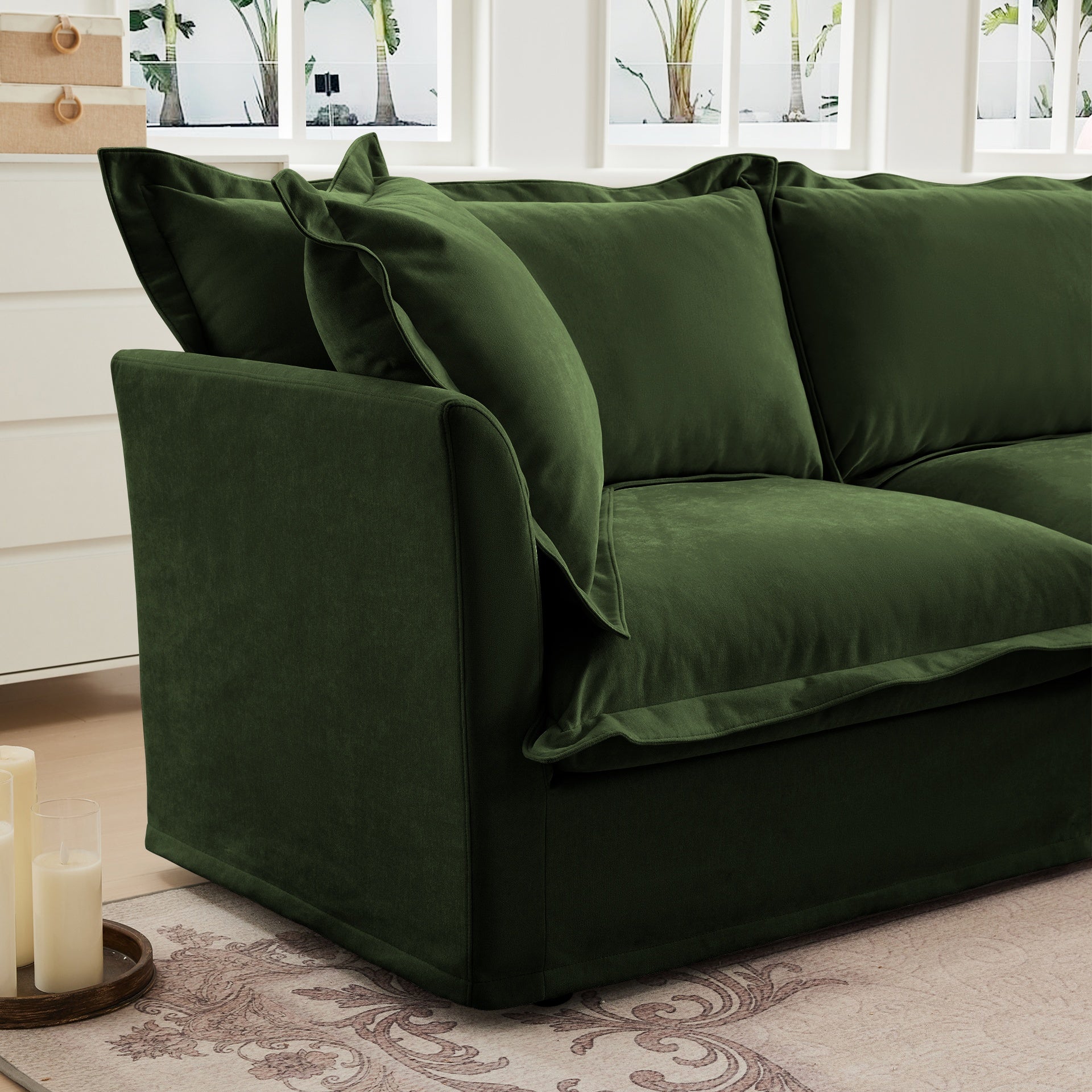 Set of 2 Slipcovered Armchairs,Deep Seat Accent Chair Set for Living Room, Reading Room, Bedroom and Working Spaces,Armchair Sets with Large Soft Pillows,Chenille Fabric,Green