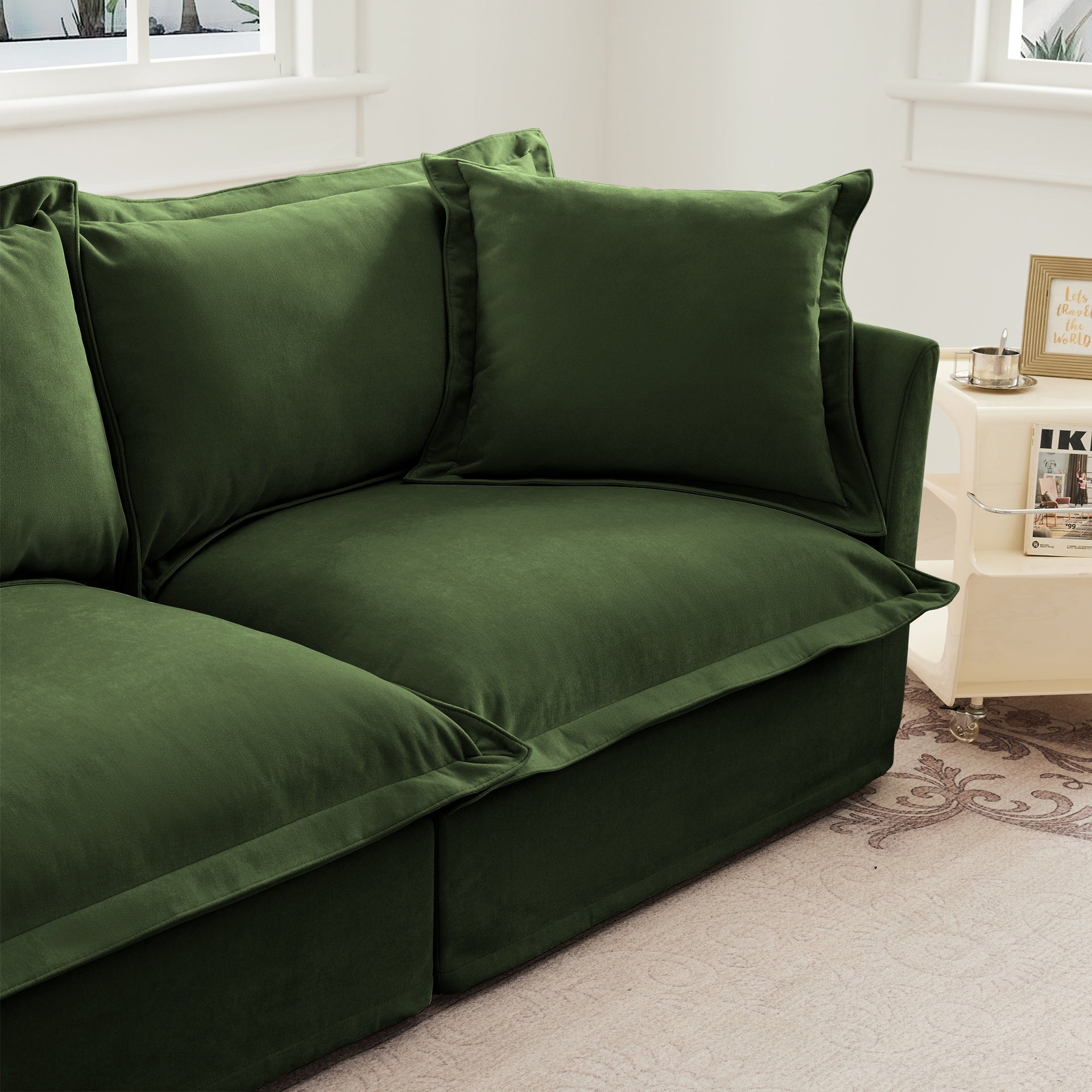 Set of 2 Slipcovered Armchairs,Deep Seat Accent Chair Set for Living Room, Reading Room, Bedroom and Working Spaces,Armchair Sets with Large Soft Pillows,Chenille Fabric,Green