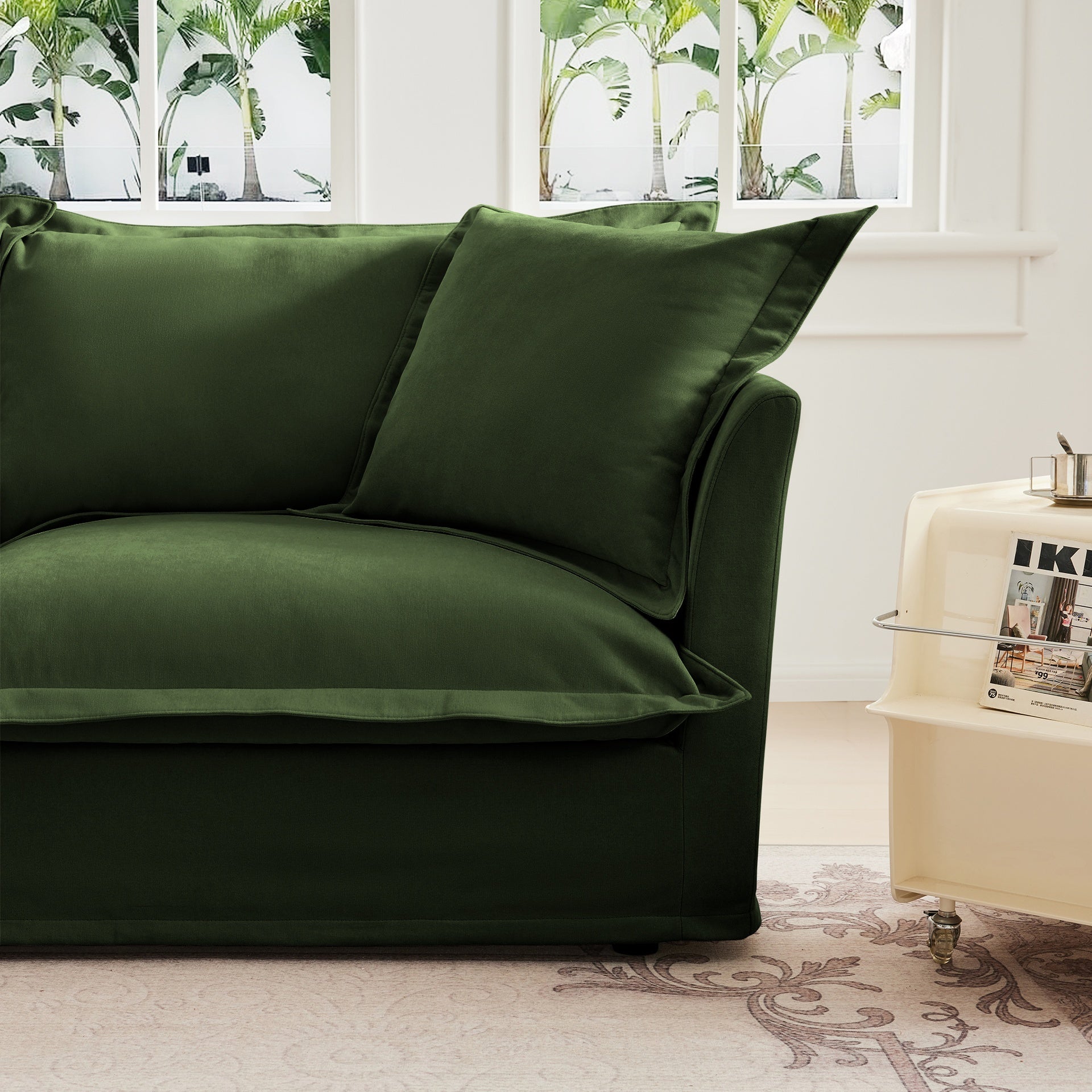 Set of 2 Slipcovered Armchairs,Deep Seat Accent Chair Set for Living Room, Reading Room, Bedroom and Working Spaces,Armchair Sets with Large Soft Pillows,Chenille Fabric,Green