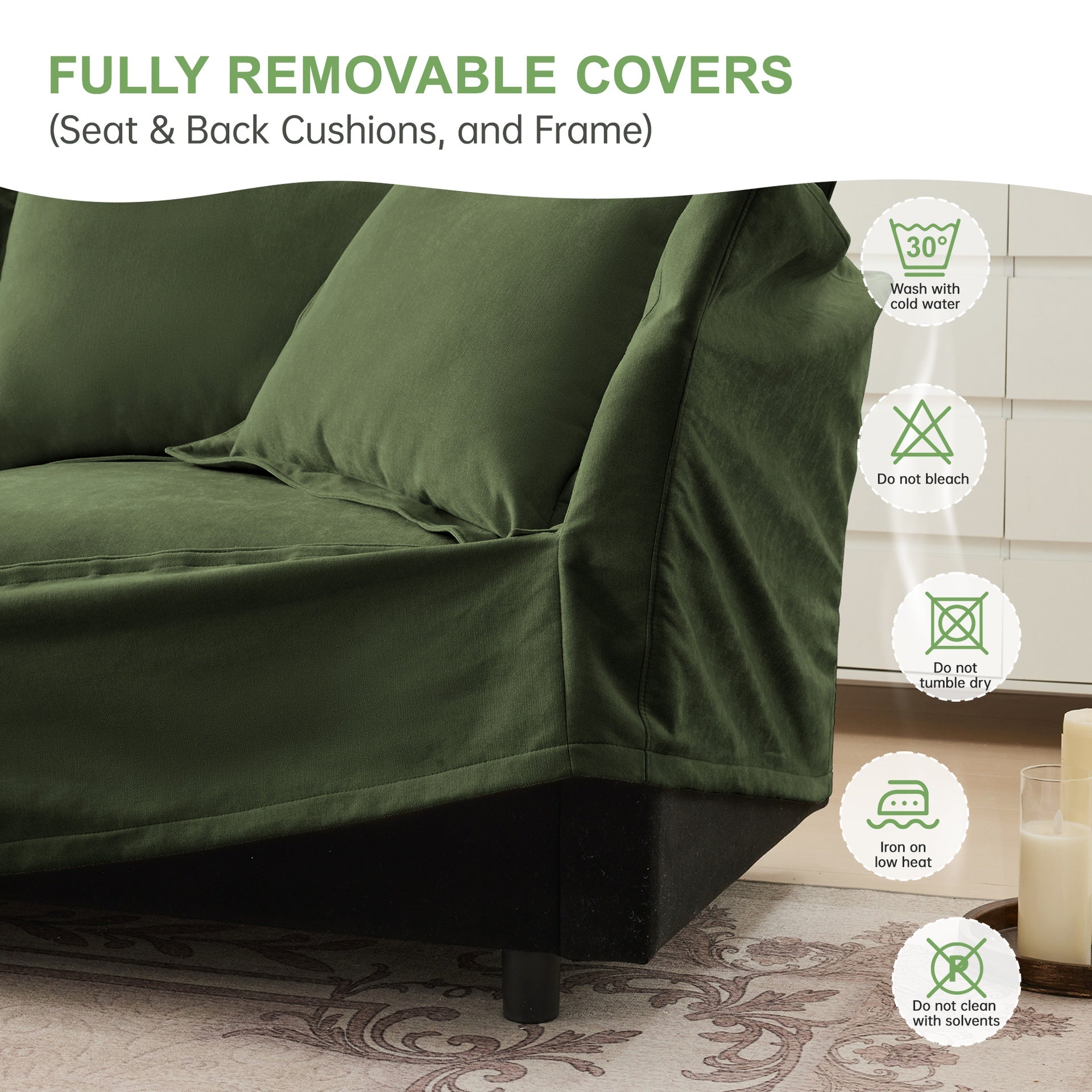Set of 2 Slipcovered Armchairs,Deep Seat Accent Chair Set for Living Room, Reading Room, Bedroom and Working Spaces,Armchair Sets with Large Soft Pillows,Chenille Fabric,Green