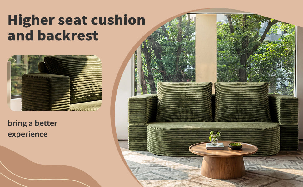 78.7" Full Size Floor Sofa, Folding Queen Sleeper Couch, Futon Loveseat Sofa, Plush Corduroy Foam-Filled Sleeper Couch Bed, Fold Mattress Bed for Living Room, Guest Use, Office, Apartment,green