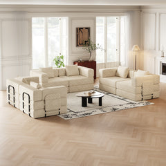 6 seater folding sofa bed, corduroy fabric sofa with side storage pockets and cushions, comfortable folding sofa bed for living room, bedroom and study, carpeted sofa.