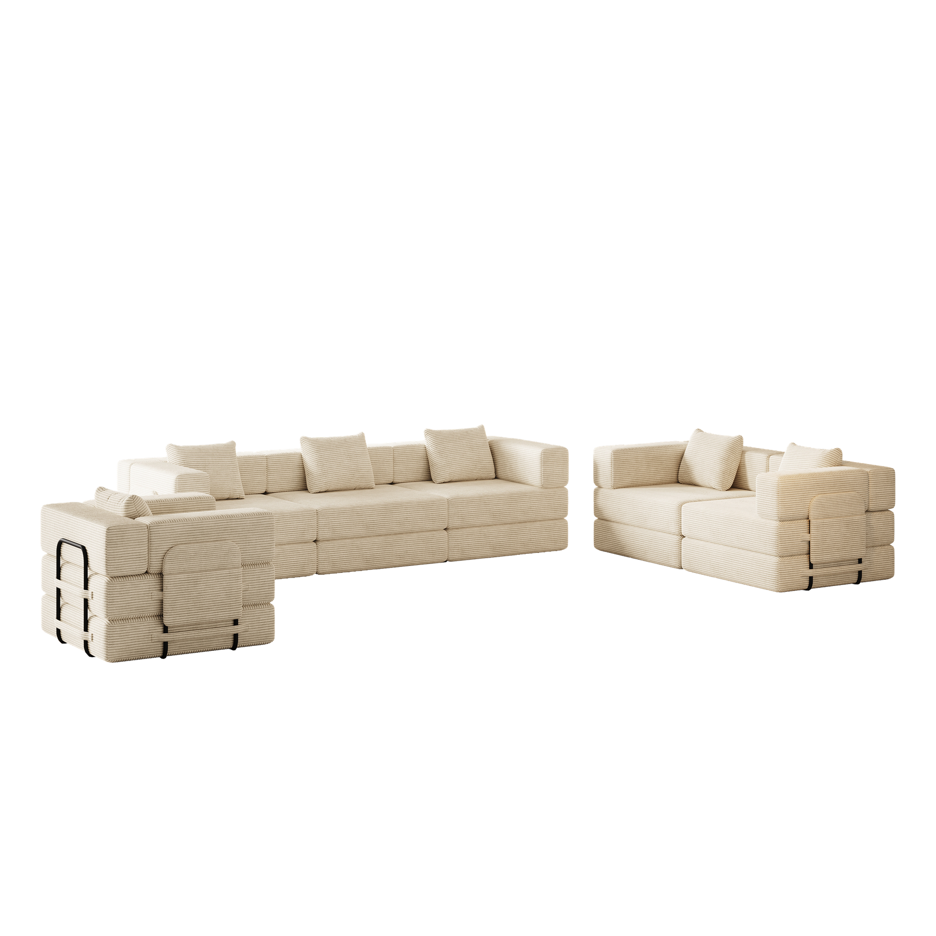 6 seater folding sofa bed, corduroy fabric sofa with side storage pockets and cushions, comfortable folding sofa bed for living room, bedroom and study, carpeted sofa.
